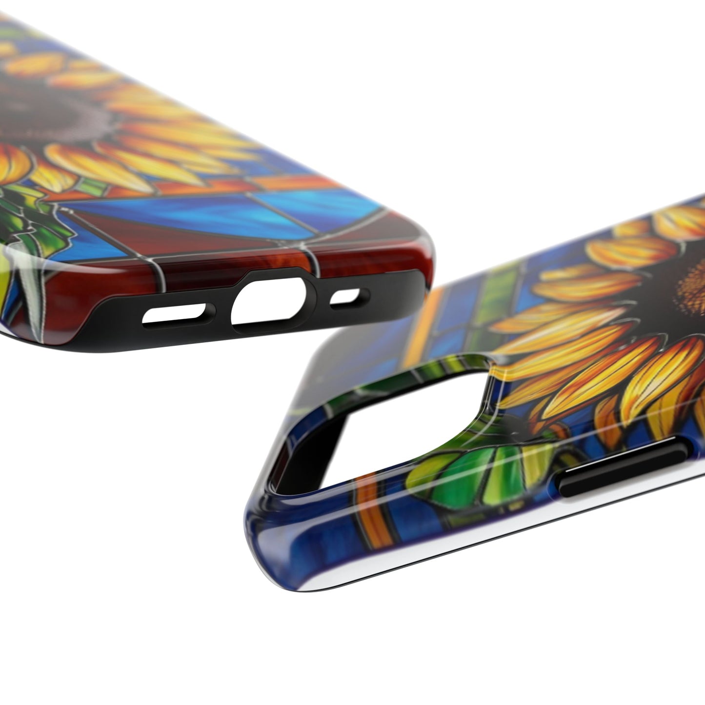 Vibrant Sunflower Tough Phone Case with Stained Glass Effect - Durable & Stylish Protection