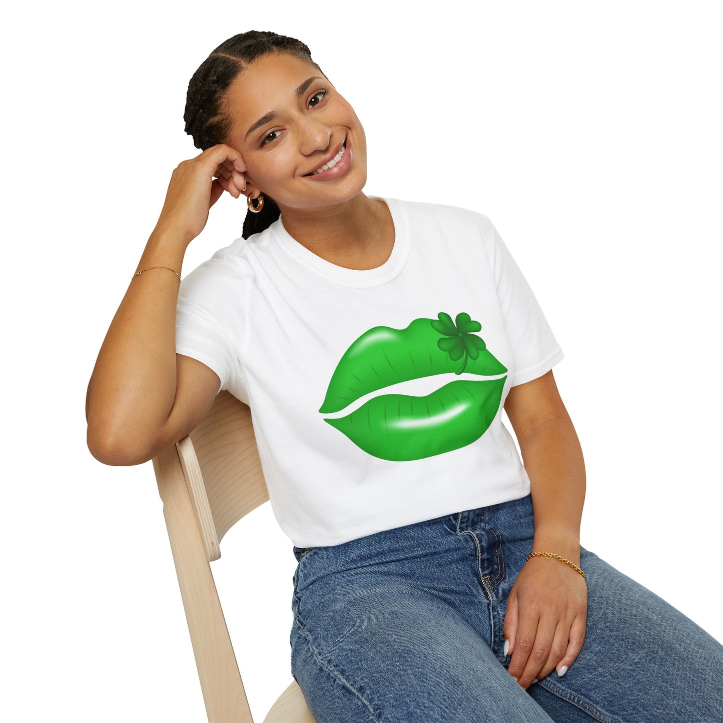 Luck of the Irish Unisex Softstyle T-Shirt - Green Kiss & Shamrock Design
