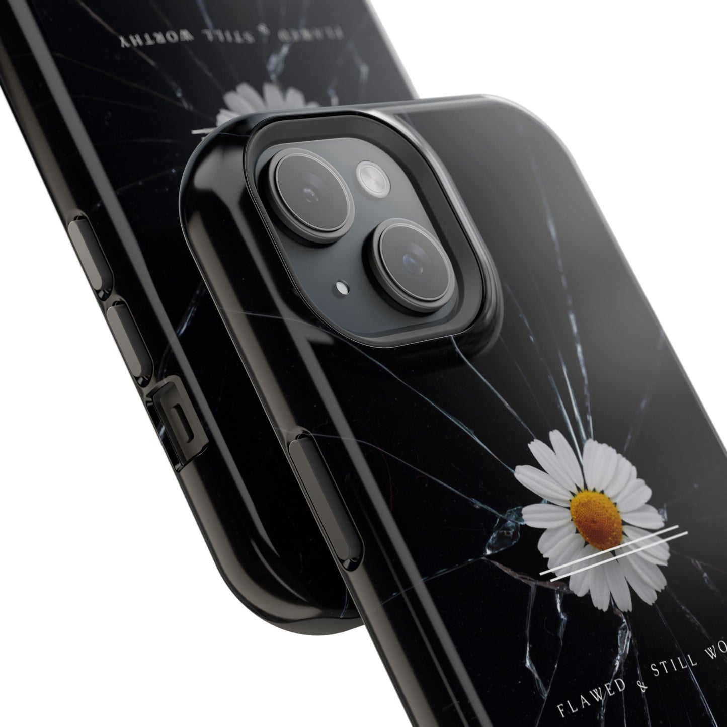 Flawed But Still Worthy Phone Case - Tough Cases, Inspirational Gift, Floral Design, Self-Love