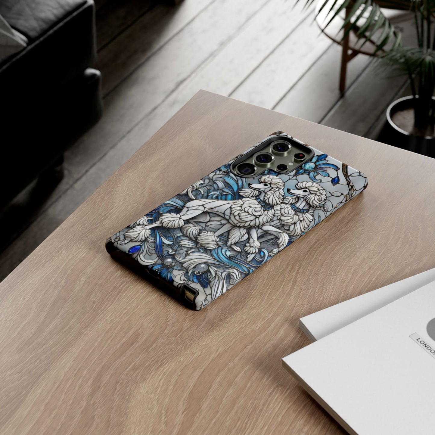 Phone Case - Elegant Blue and White Poodle Art for Samsung Phone