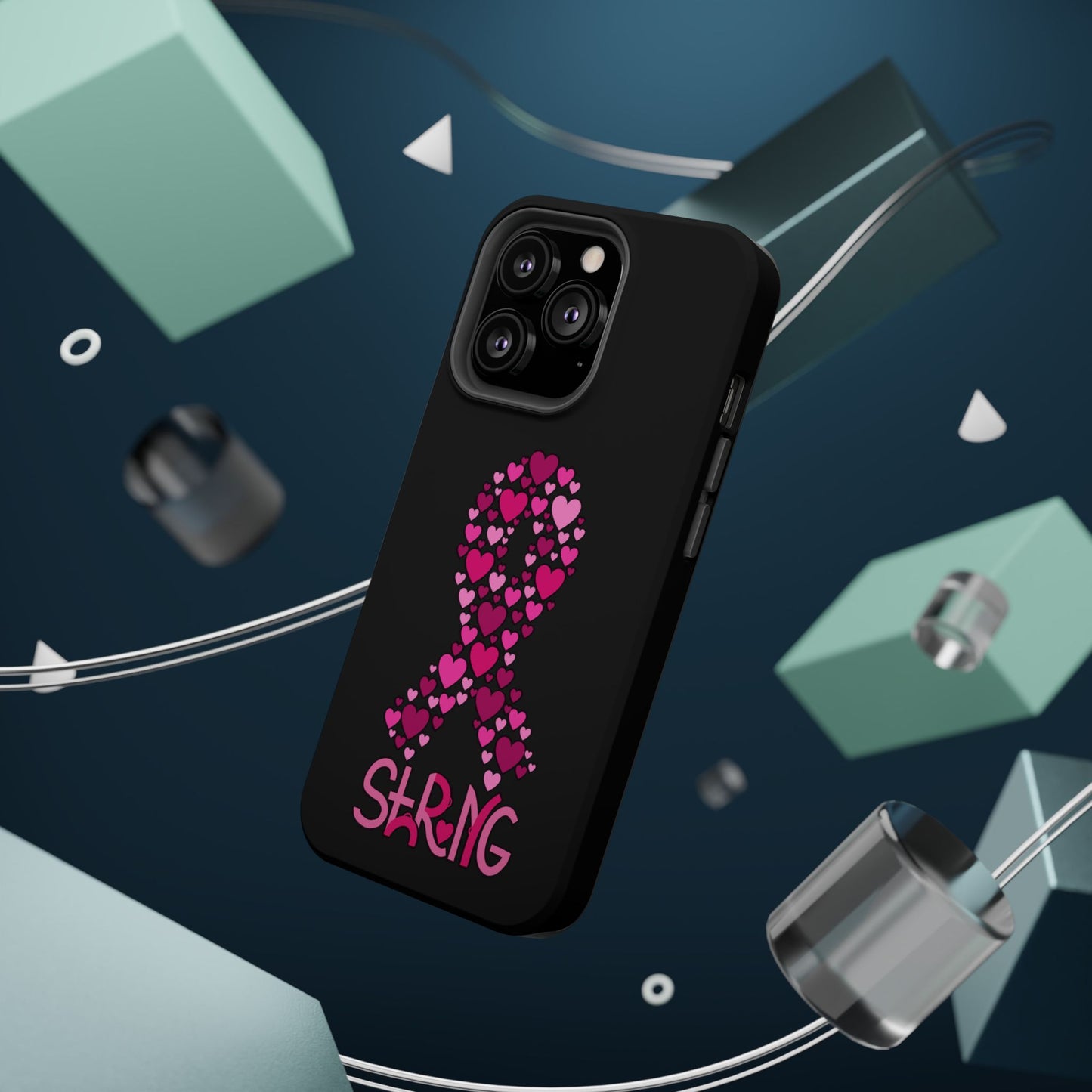 Pink Ribbon Magnetic Phone Case - Strong Heart Design, Cancer Awareness, Gift for Supporters for IPhone