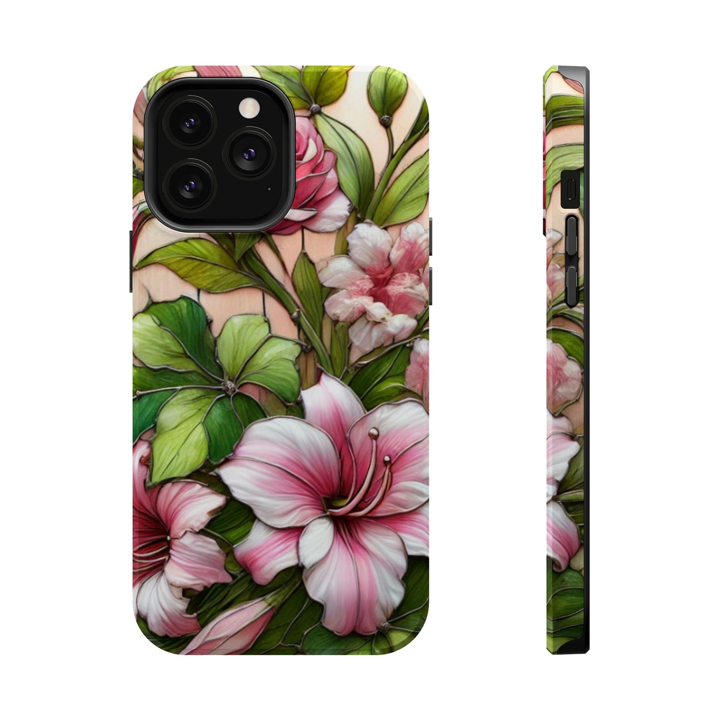 Elegant Pink & Green Floral MAGNETIC Tough Cases - Durable Phone Protection