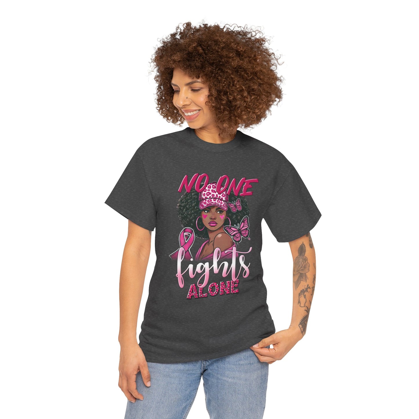 Empowerment Unisex Heavy Cotton Tee - "No One Fights Alone"