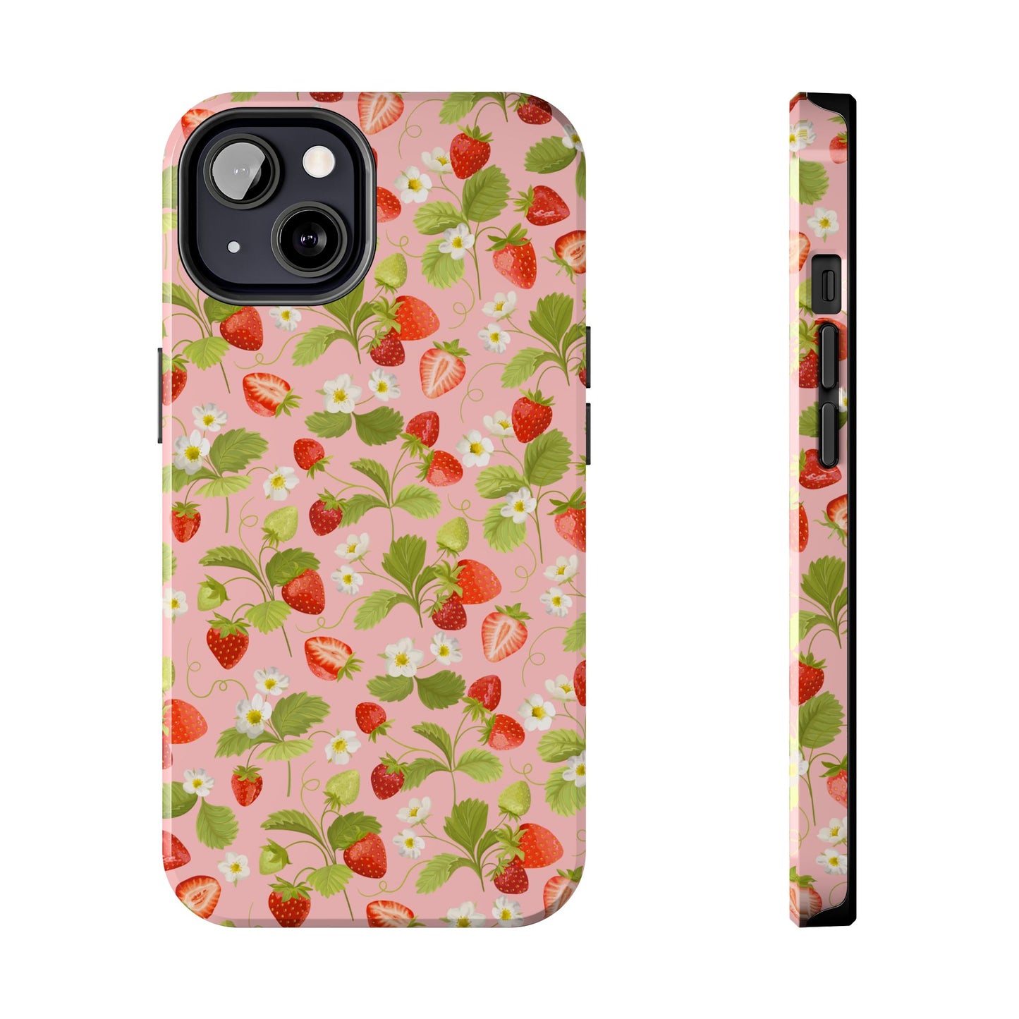 Strawberry Floral Tough Phone Case, Cute Phone Cover, Nature Lovers Gift, Summer Vibe, Durable Phone Protector, Trendy Tech Accessory