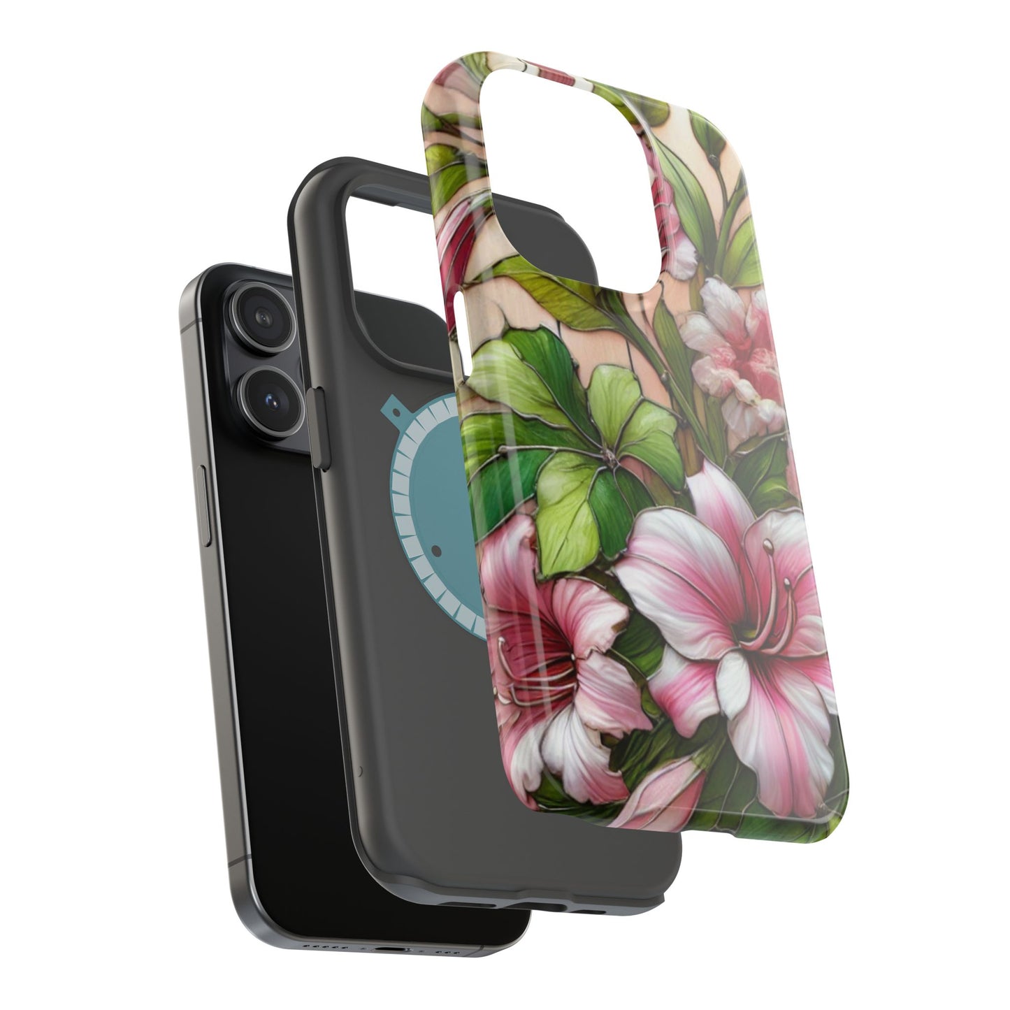 Elegant Pink & Green Floral MAGNETIC Tough Cases - Durable Phone Protection