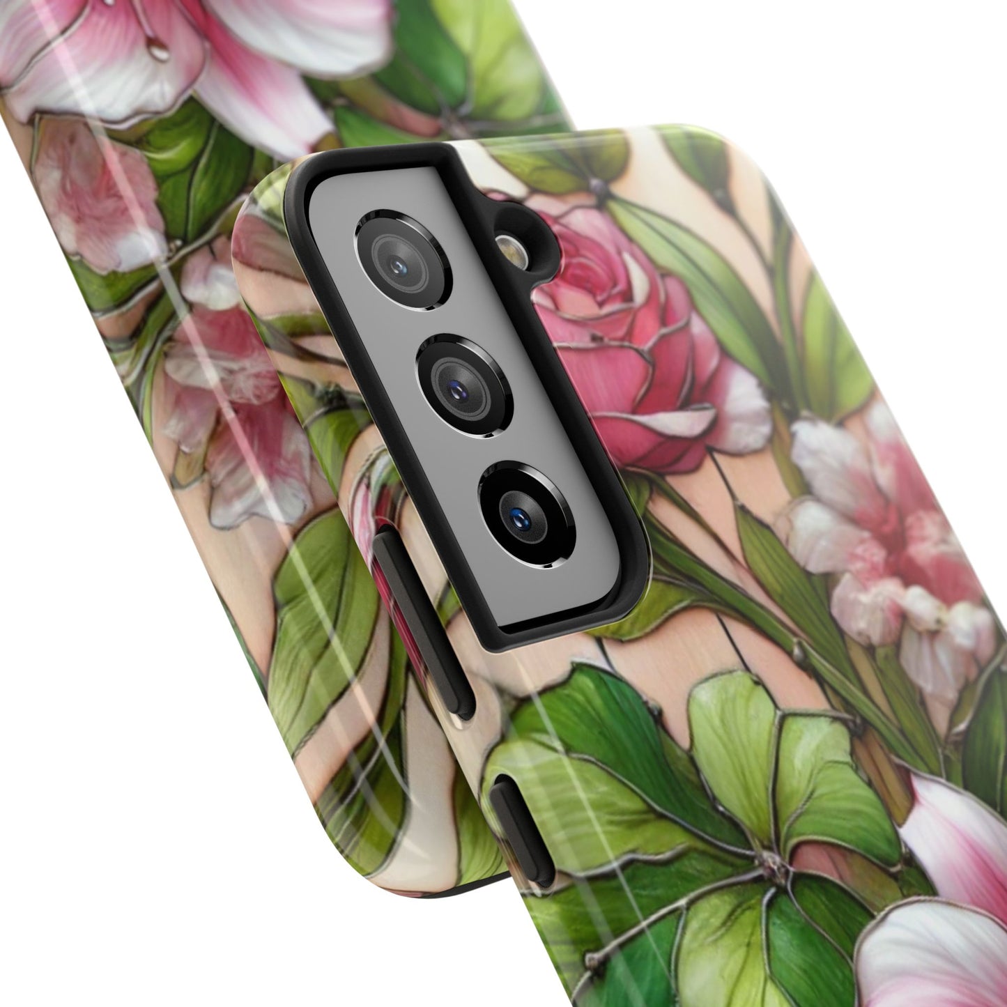 Floral Tough Phone Case - Durable Protection with Tropical Hibiscus Pink and Green Design