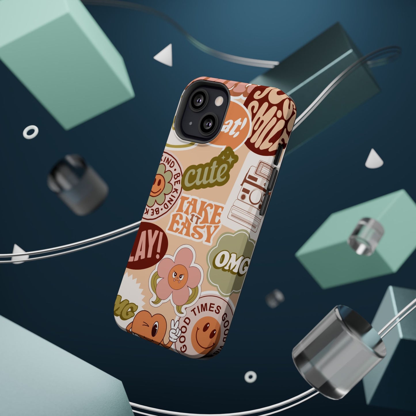 Cute Retro, Positive Affirmation Sticker Phone Case, Funky Phone Cover, Vibrant Design, Ideal Gift for Teens