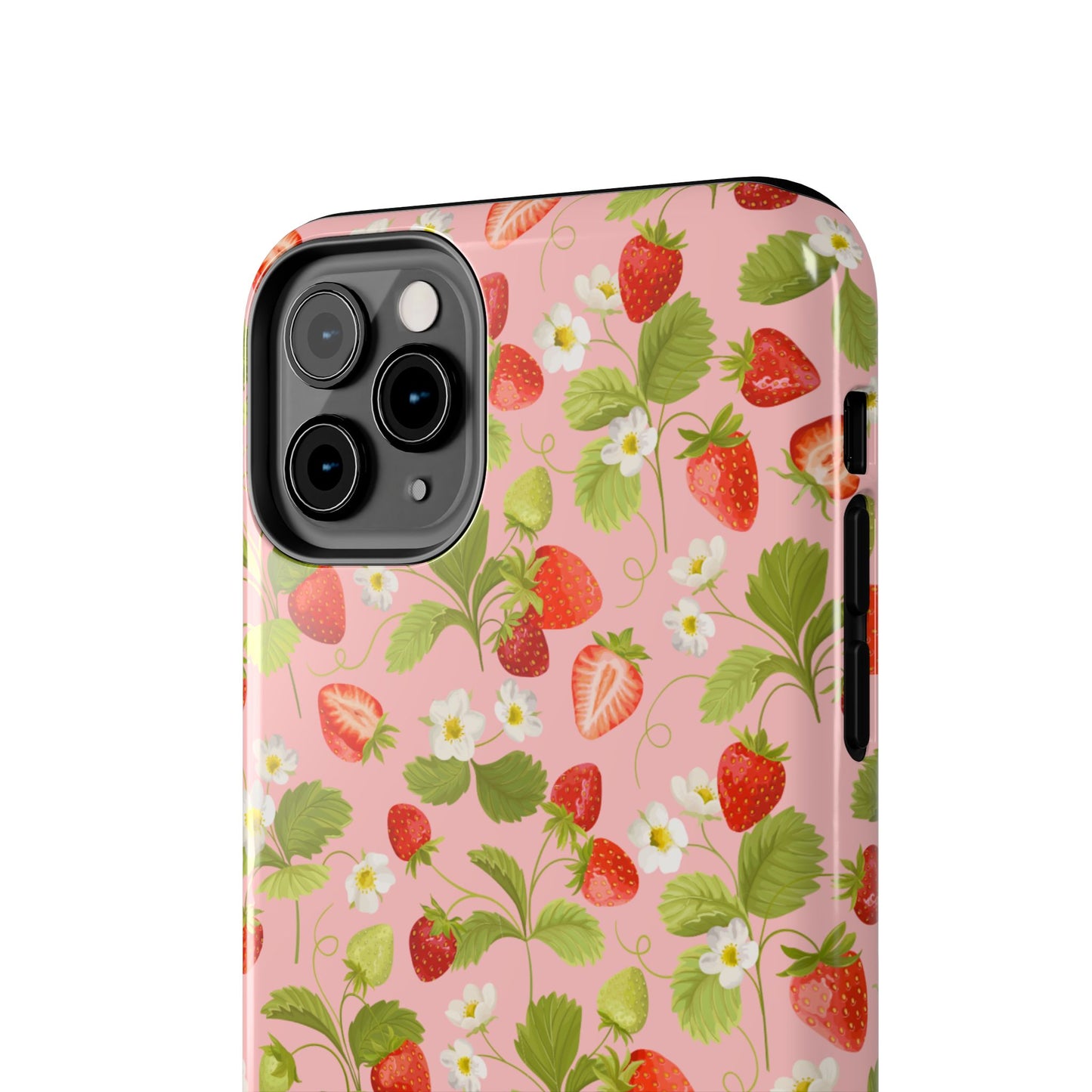 Strawberry Floral Tough Phone Case, Cute Phone Cover, Nature Lovers Gift, Summer Vibe, Durable Phone Protector, Trendy Tech Accessory