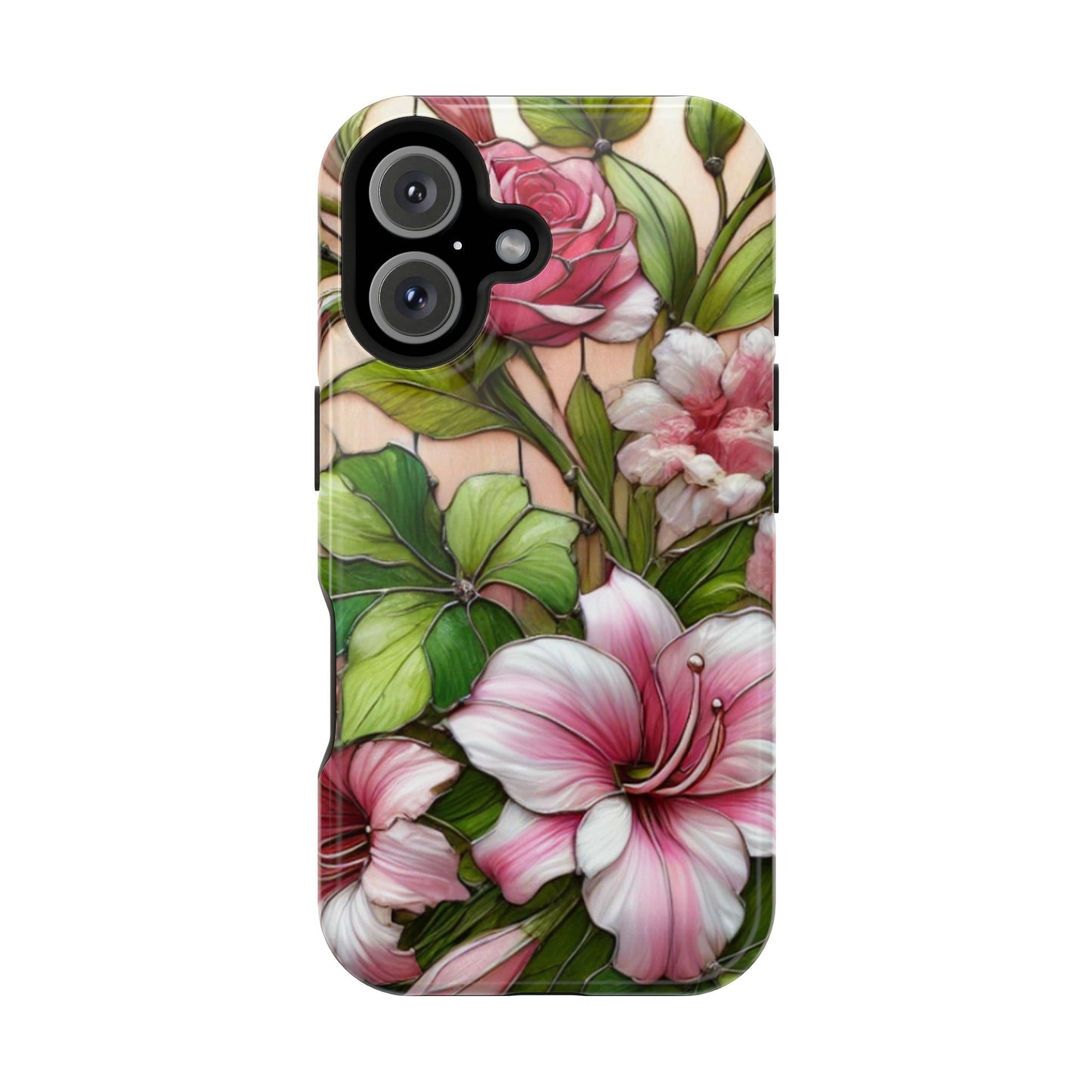 Elegant Pink & Green Floral MAGNETIC Tough Cases - Durable Phone Protection