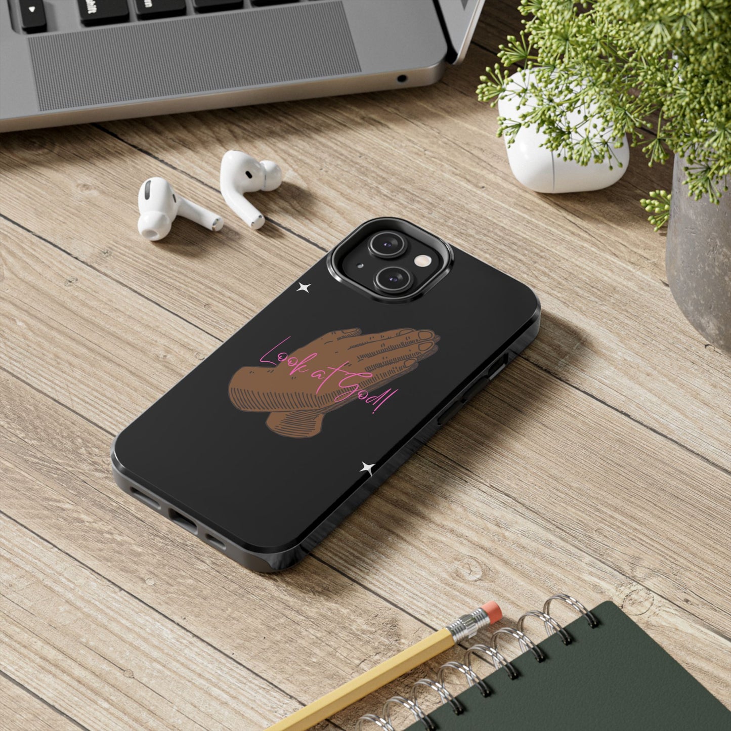 Phone Cases - 'Look at God' Praying Hands Religious Design Tough Case for iPhone