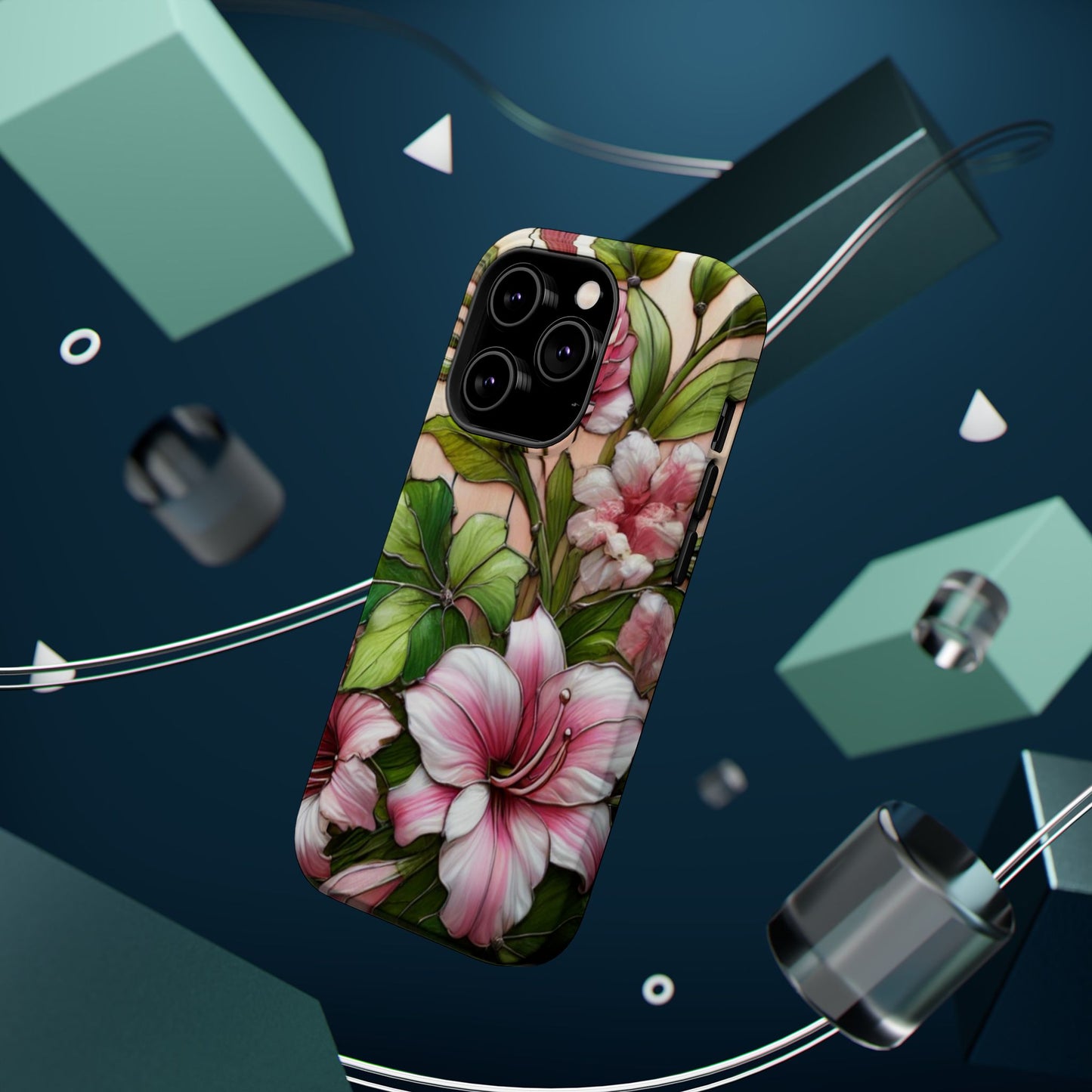 Elegant Pink & Green Floral MAGNETIC Tough Cases - Durable Phone Protection