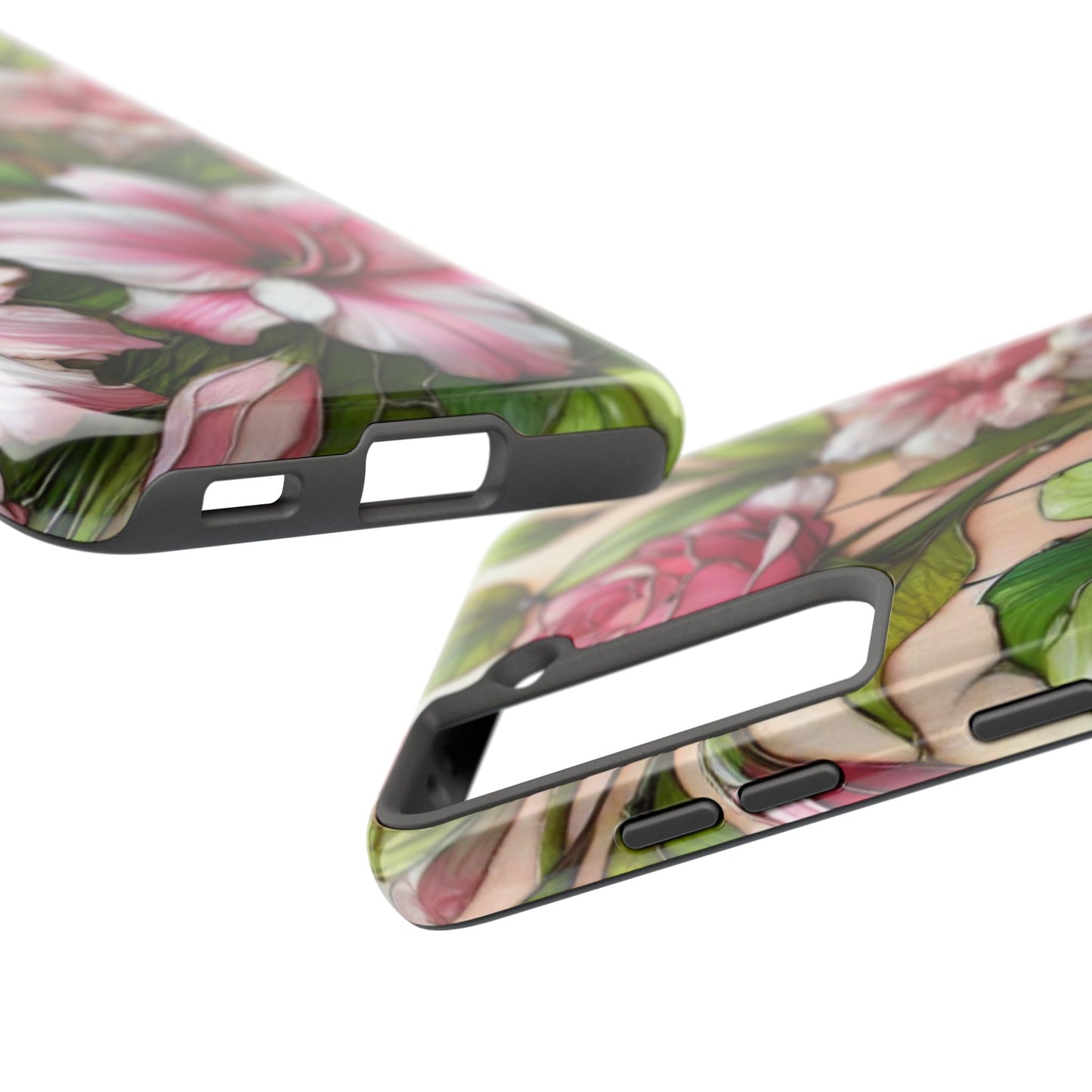 Floral Tough Phone Case - Durable Protection with Tropical Hibiscus Pink and Green Design