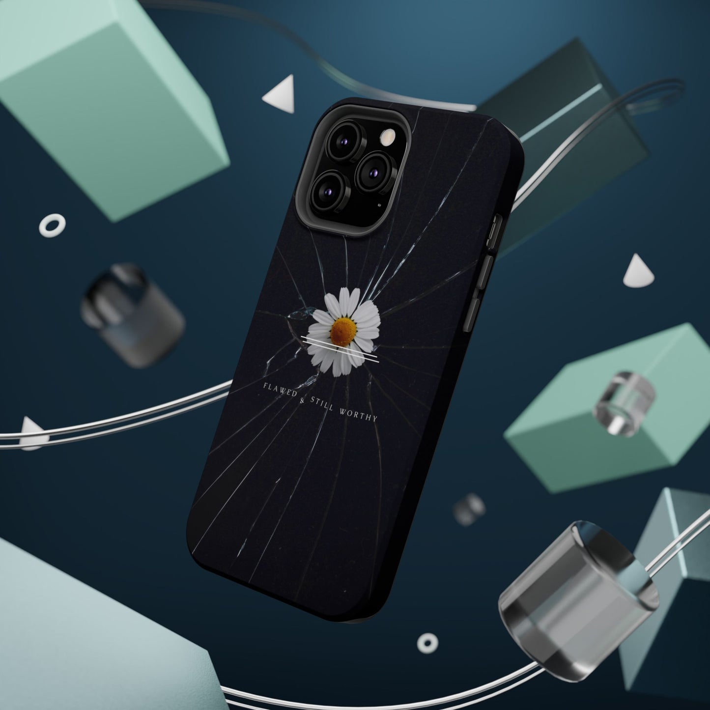 Flawed But Still Worthy Phone Case - Tough Cases, Inspirational Gift, Floral Design, Self-Love