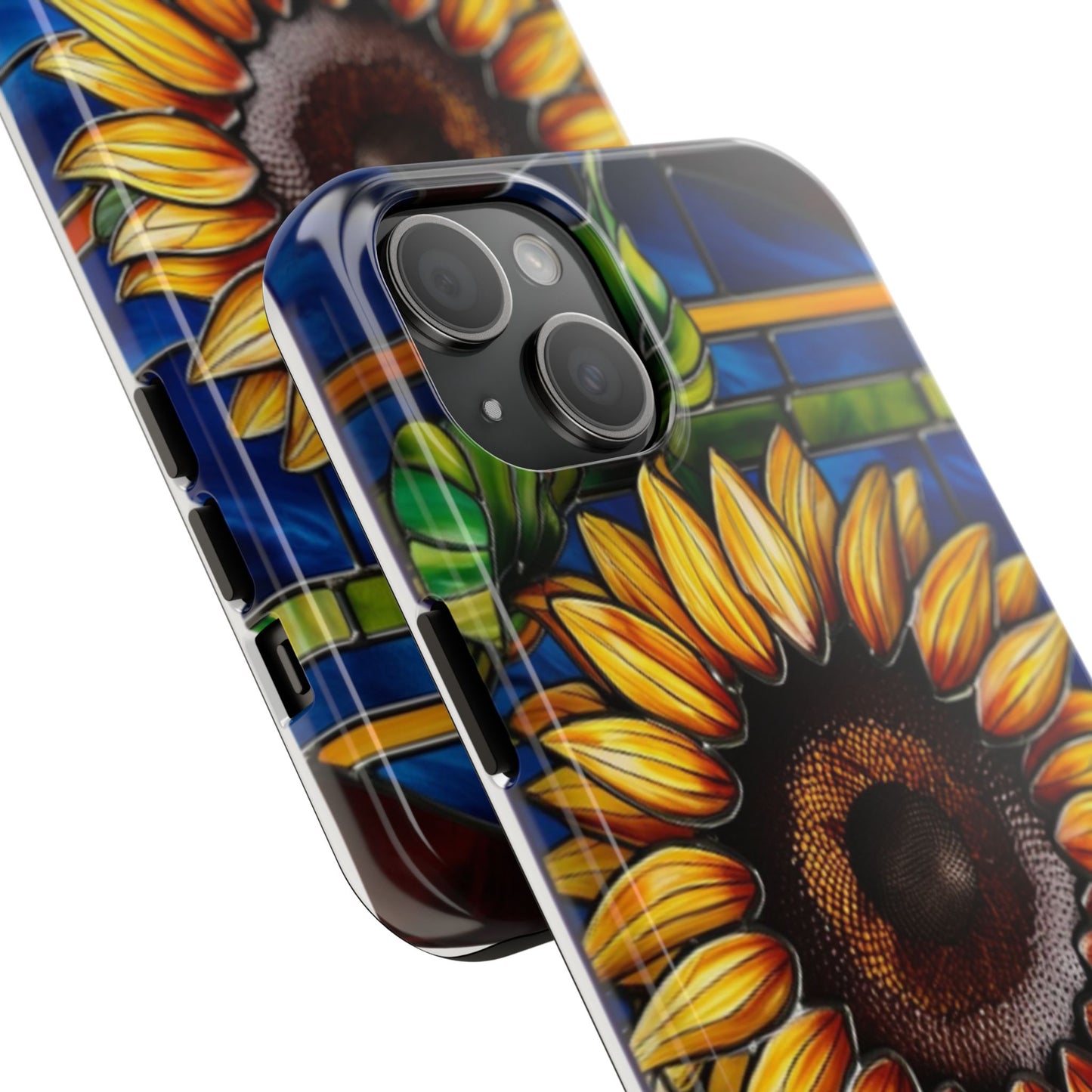 Vibrant Sunflower Tough Phone Case with Stained Glass Effect - Durable & Stylish Protection