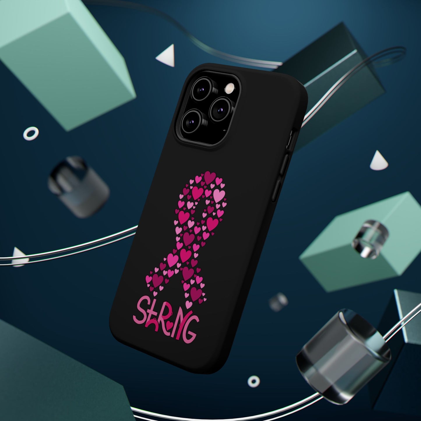 Pink Ribbon Magnetic Phone Case - Strong Heart Design, Cancer Awareness, Gift for Supporters for IPhone