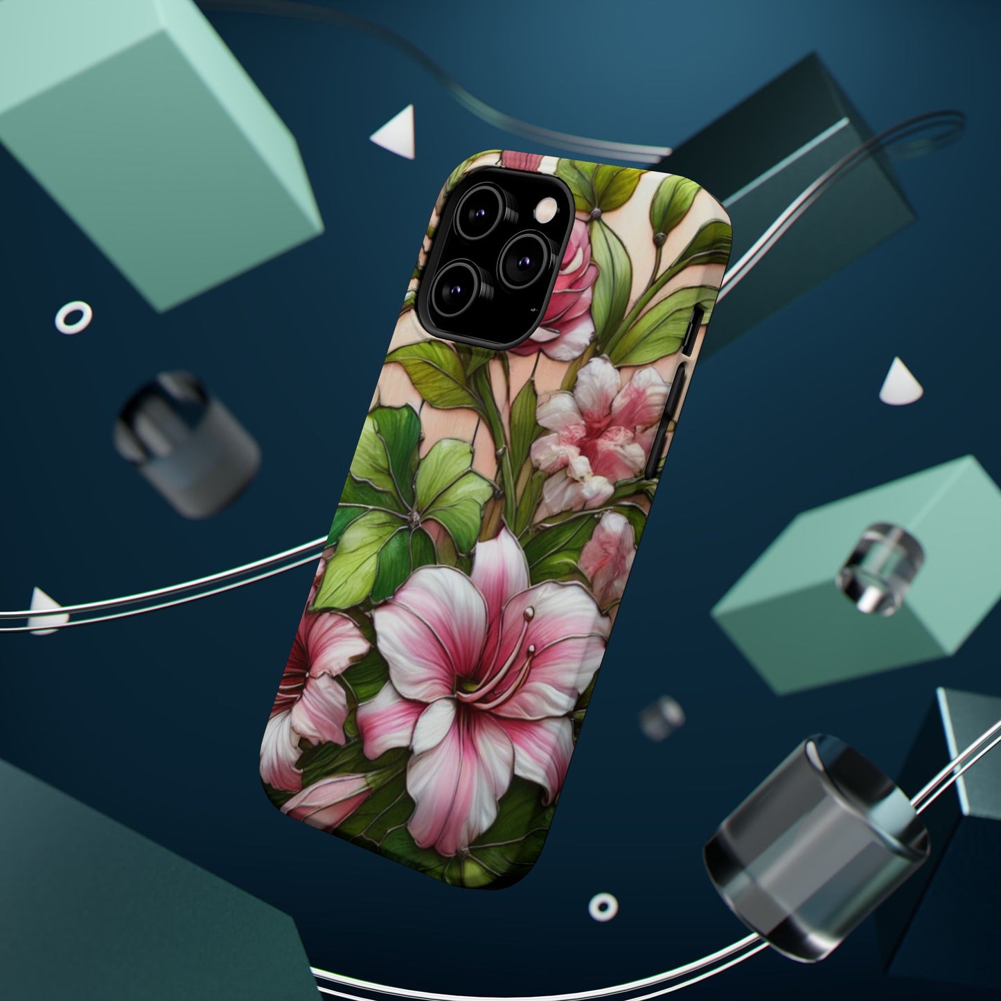 Elegant Pink & Green Floral MAGNETIC Tough Cases - Durable Phone Protection