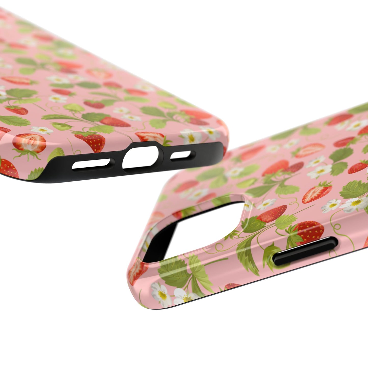 Strawberry Floral Tough Phone Case, Cute Phone Cover, Nature Lovers Gift, Summer Vibe, Durable Phone Protector, Trendy Tech Accessory