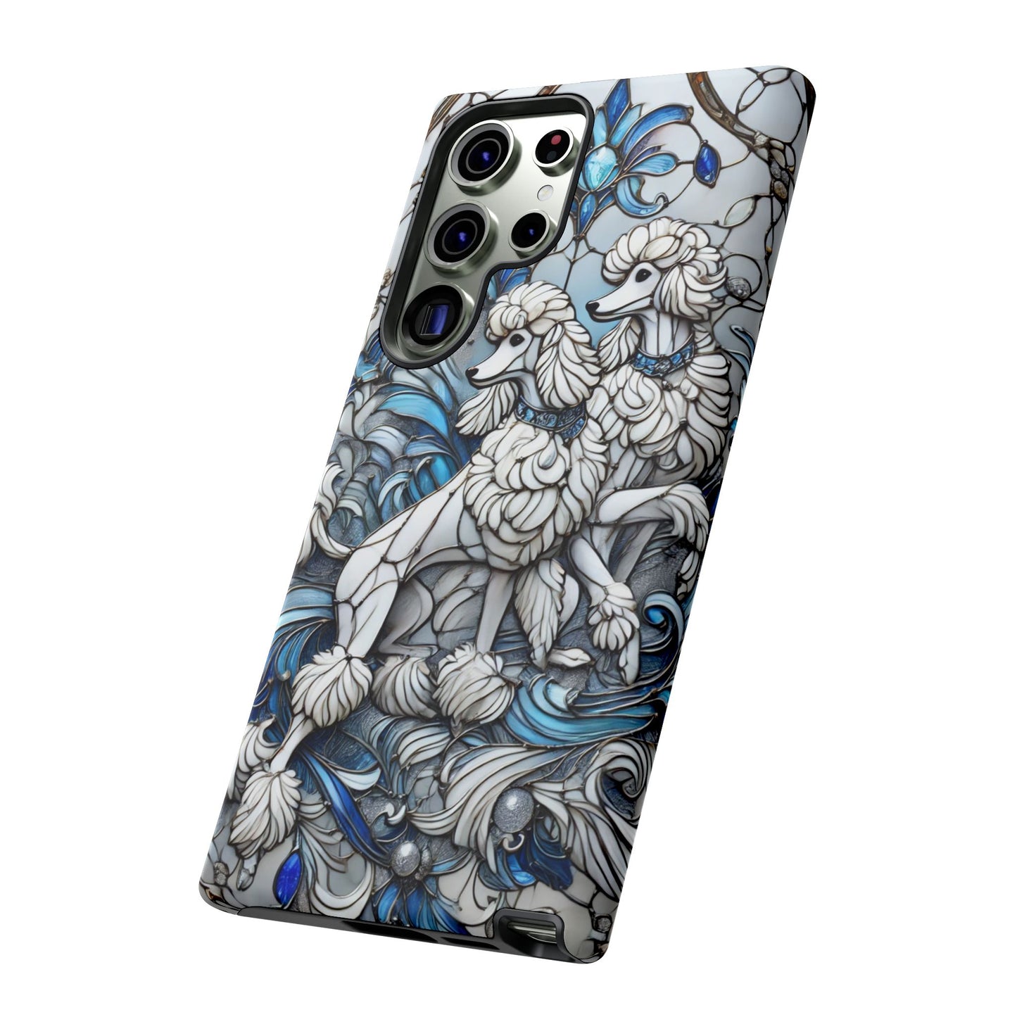 Phone Case - Elegant Blue and White Poodle Art for Samsung Phone