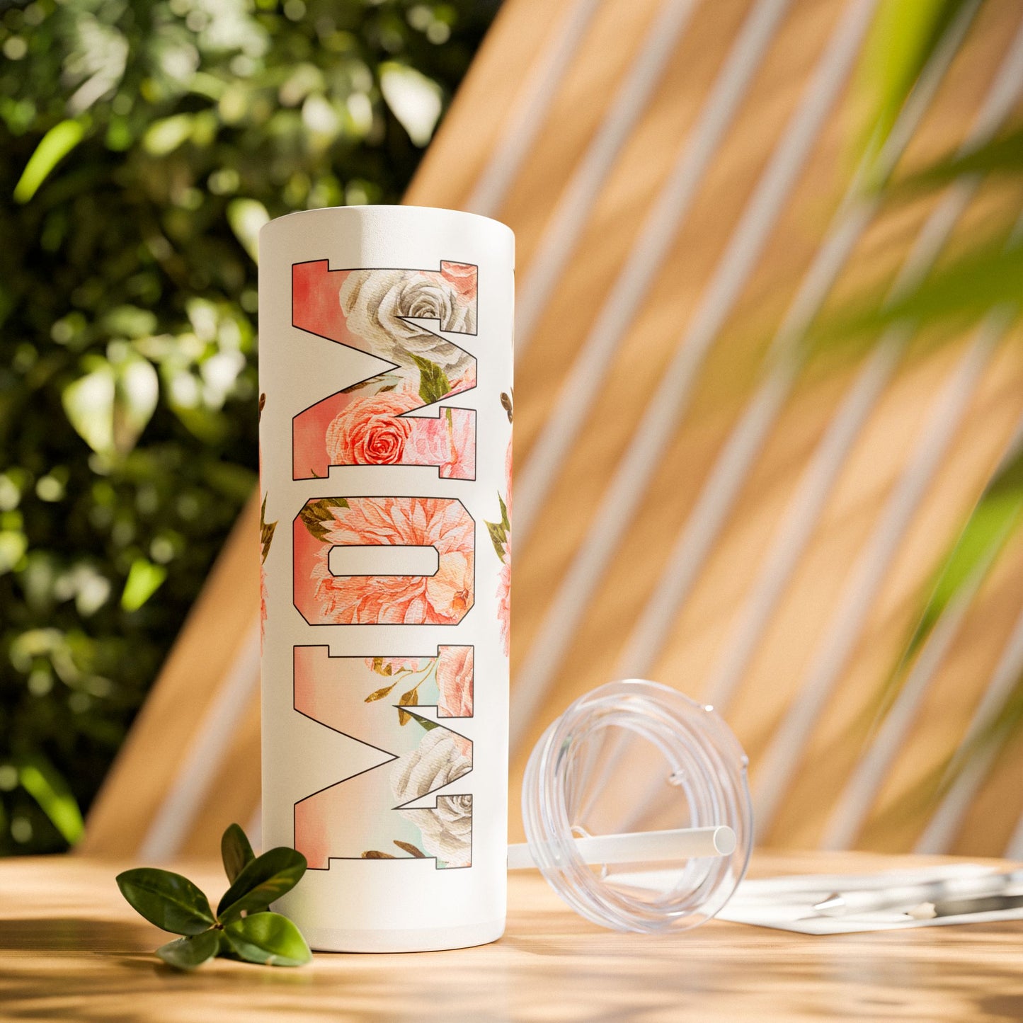 Floral MOM Skinny Tumbler with Straw - 20oz