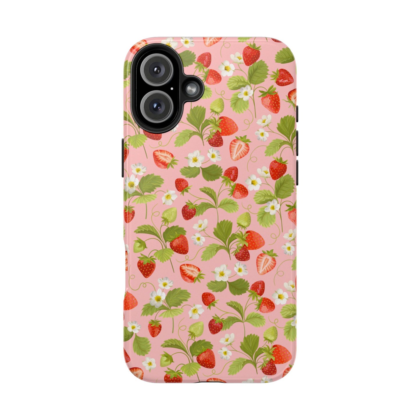 Strawberry Floral Tough Phone Case, Cute Phone Cover, Nature Lovers Gift, Summer Vibe, Durable Phone Protector, Trendy Tech Accessory