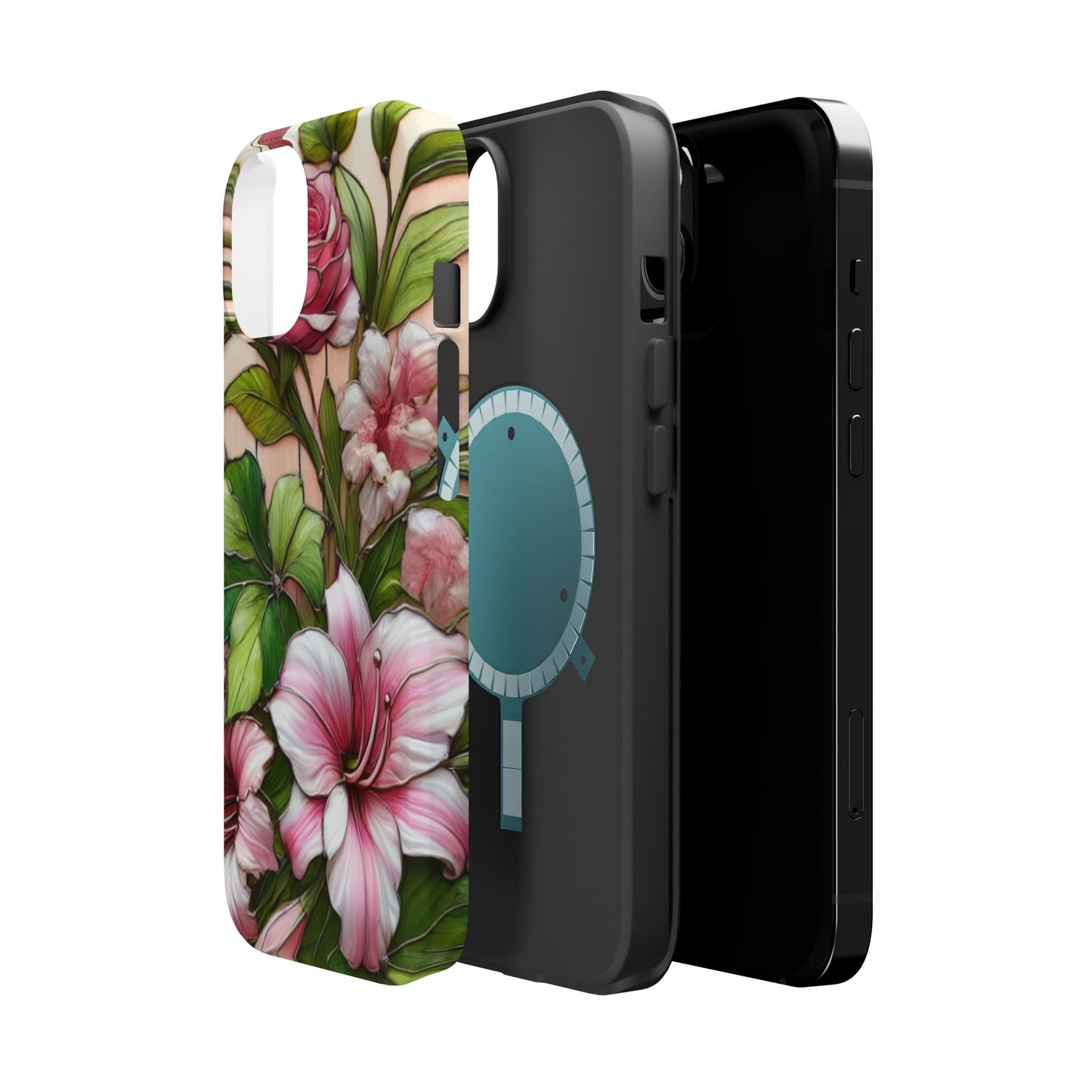 Elegant Pink & Green Floral MAGNETIC Tough Cases - Durable Phone Protection