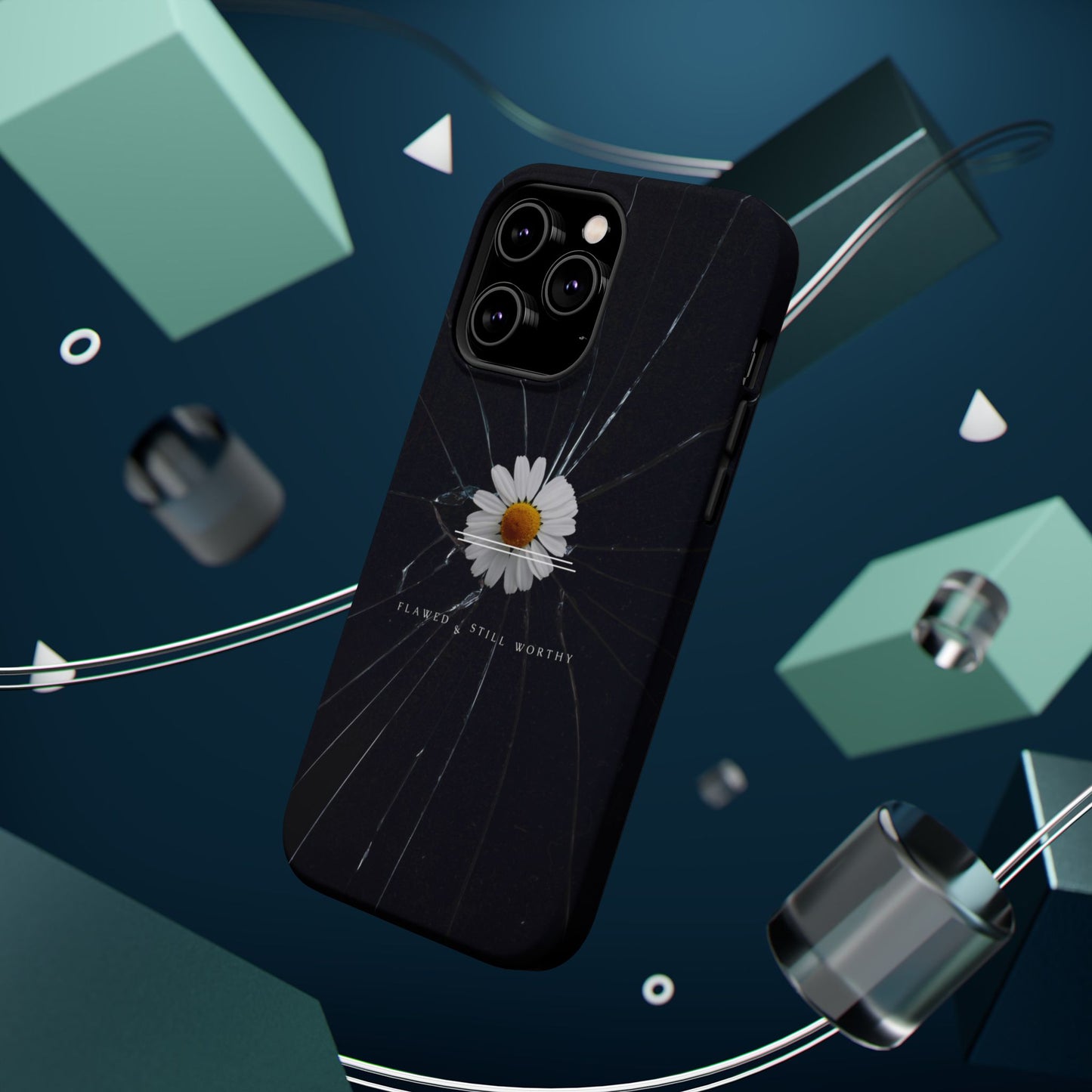 Flawed But Still Worthy Phone Case - Tough Cases, Inspirational Gift, Floral Design, Self-Love