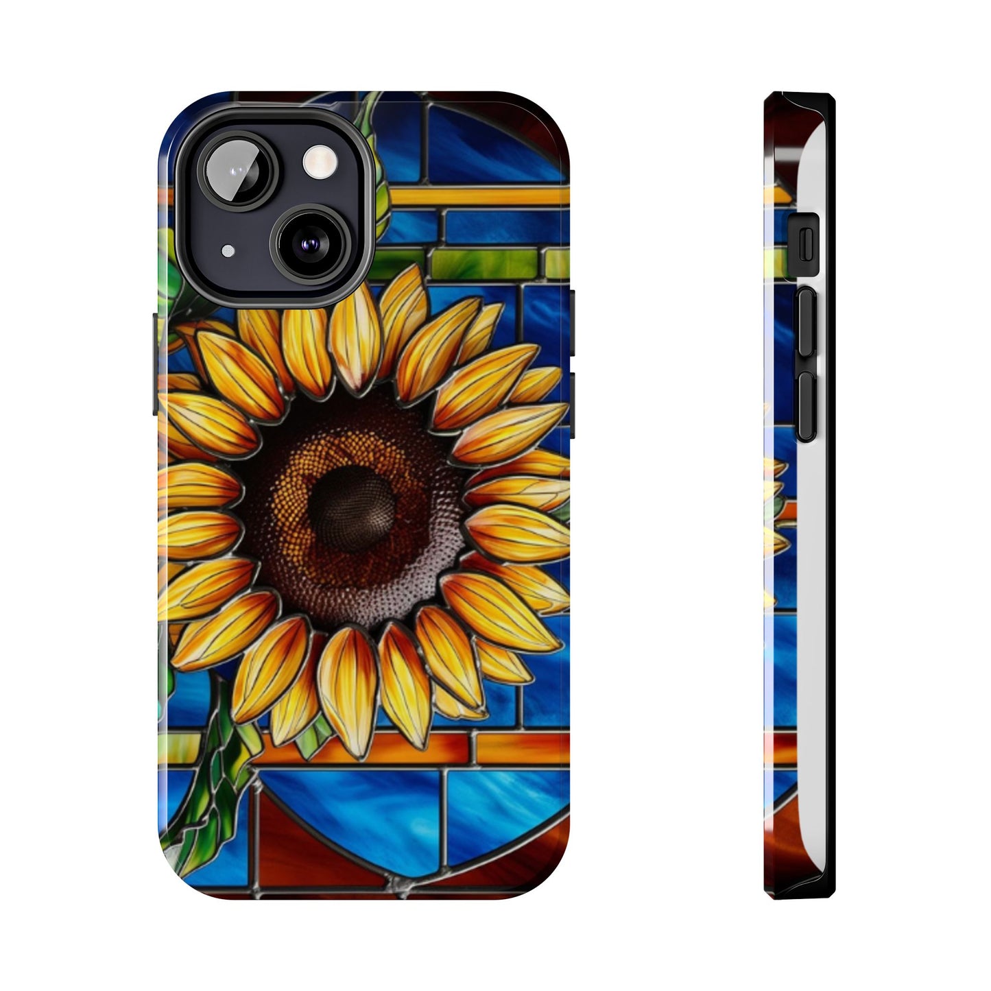 Vibrant Sunflower Tough Phone Case with Stained Glass Effect - Durable & Stylish Protection