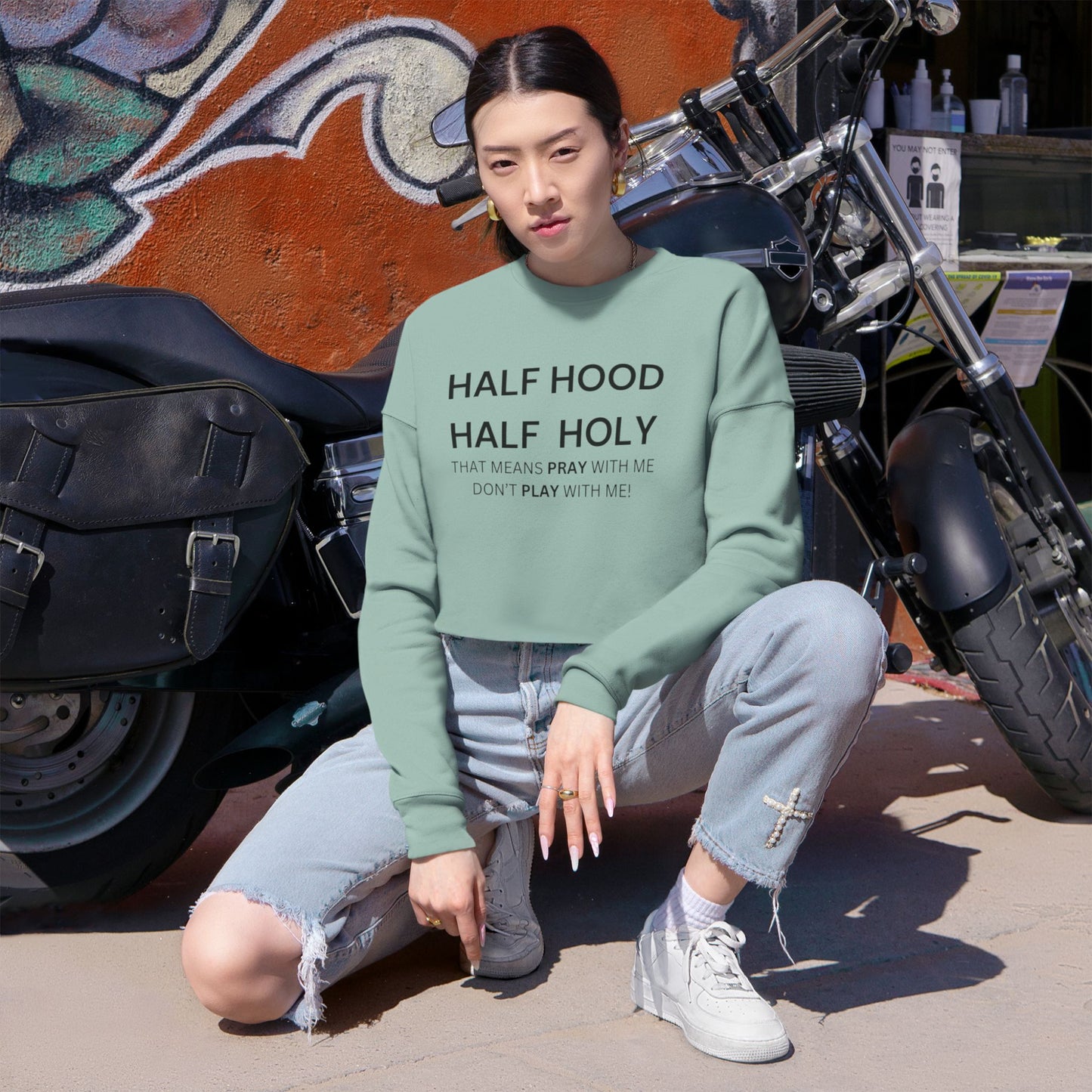 Cropped Sweatshirt - Half Hood Half Holy Trendy Casual Style