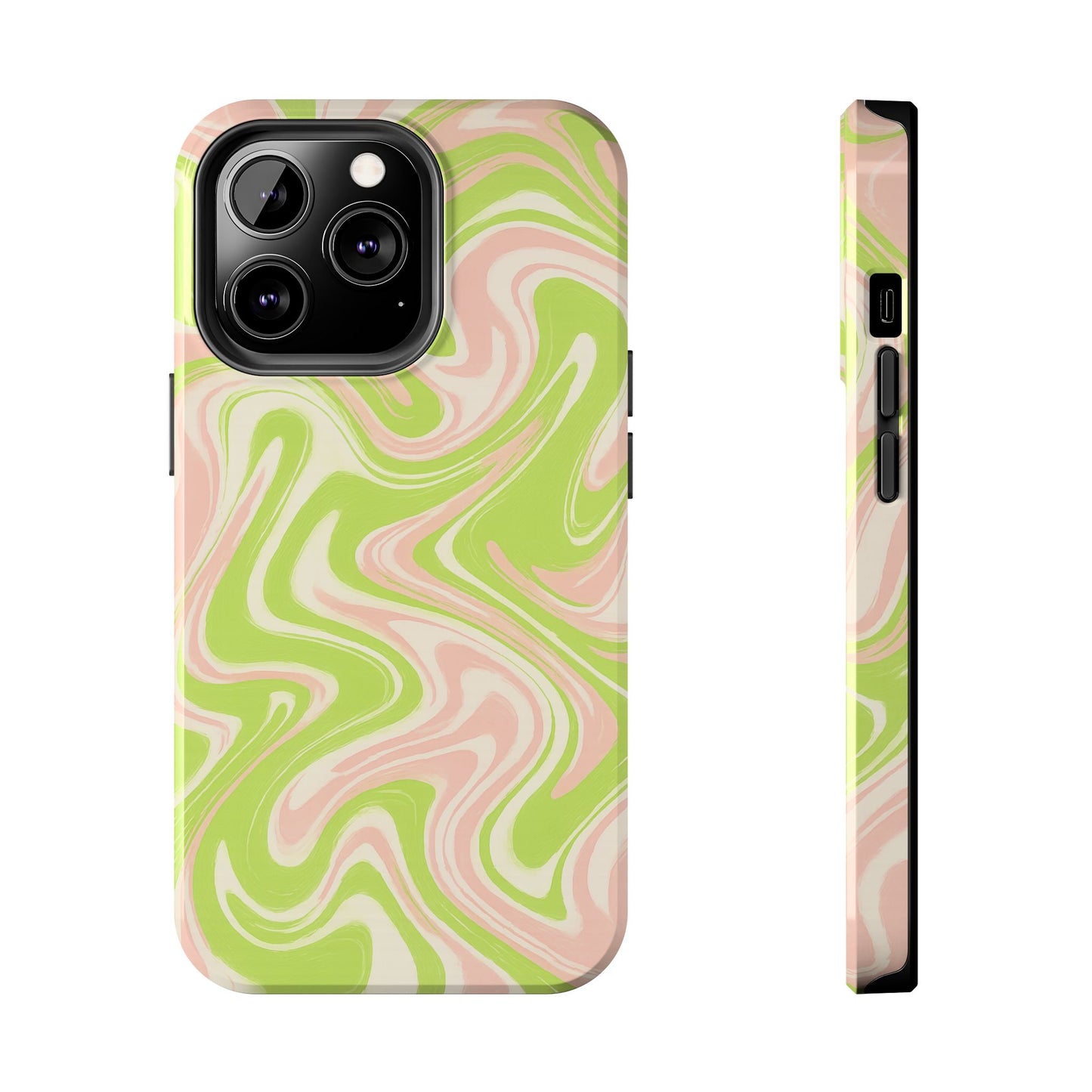Pink & Green Stylish Tough Phone Case, Durable Protection, Gift for Friends, Colorful Marble Design