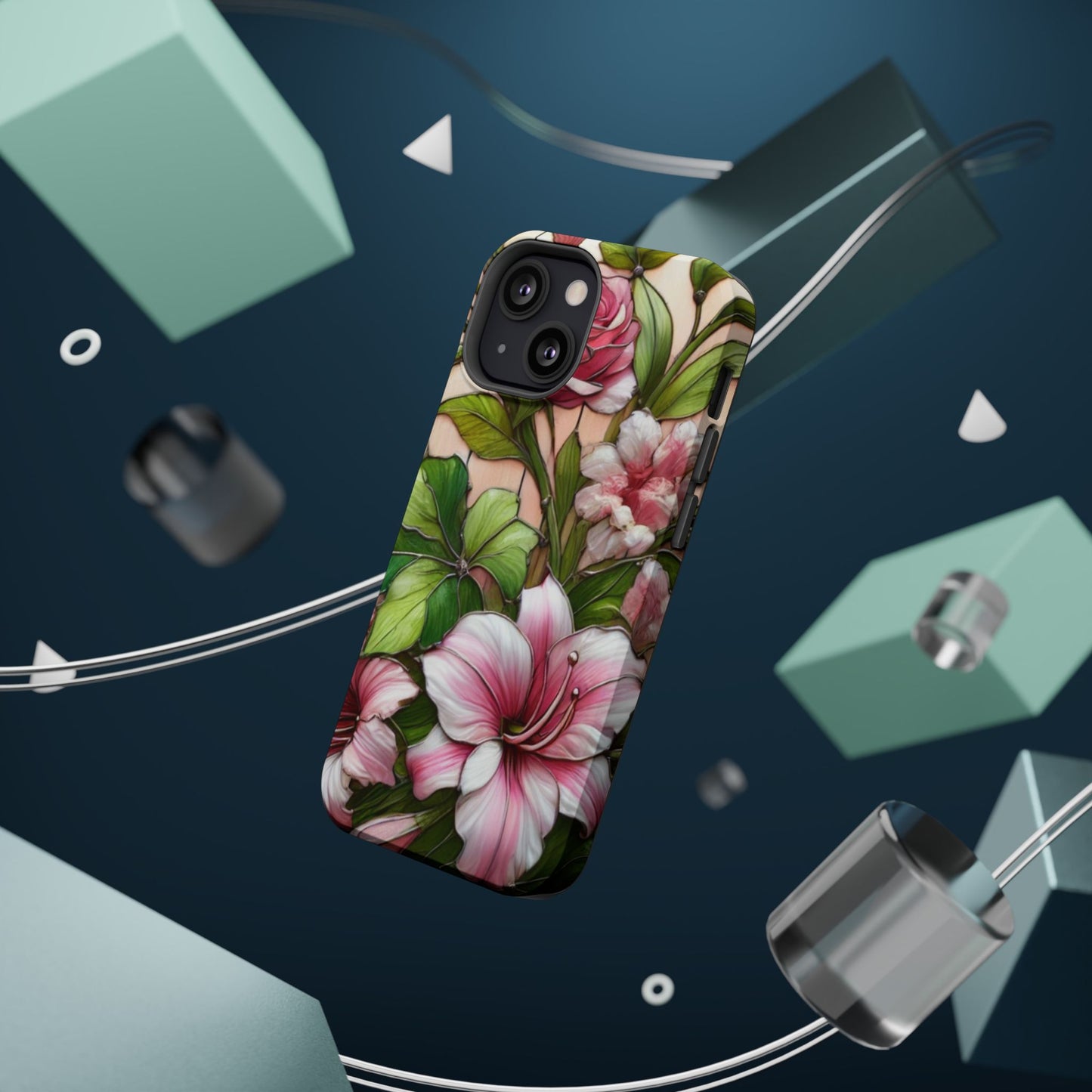 Elegant Pink & Green Floral MAGNETIC Tough Cases - Durable Phone Protection