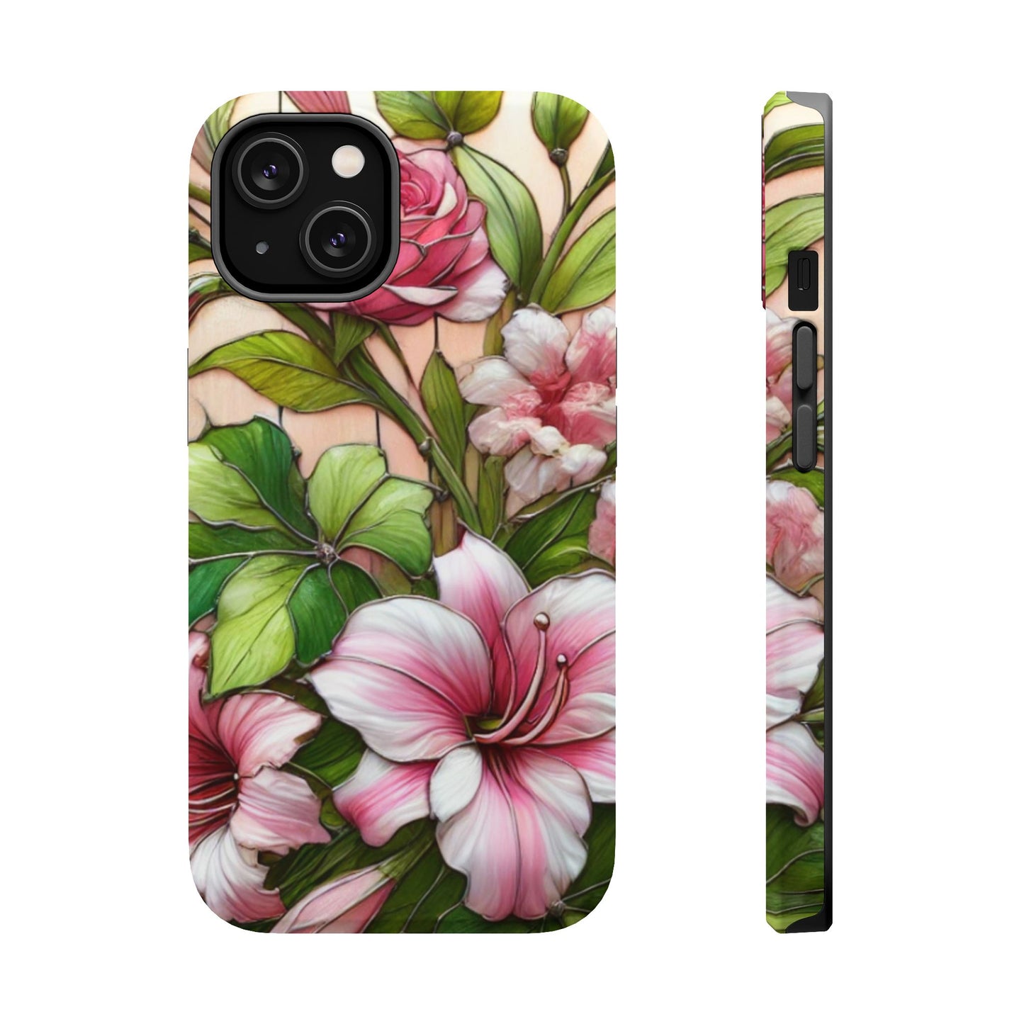 Elegant Pink & Green Floral MAGNETIC Tough Cases - Durable Phone Protection