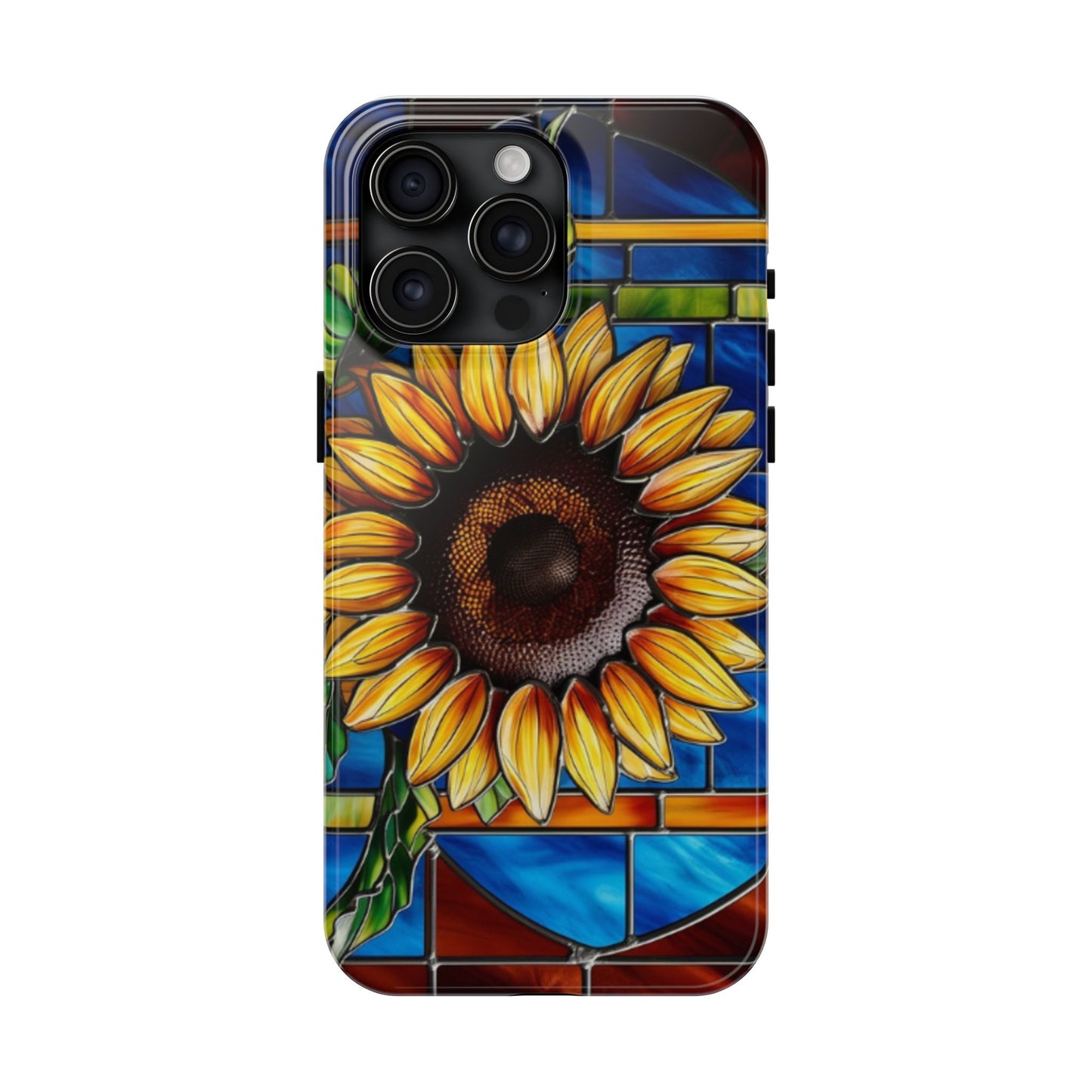 Vibrant Sunflower Tough Phone Case with Stained Glass Effect - Durable & Stylish Protection