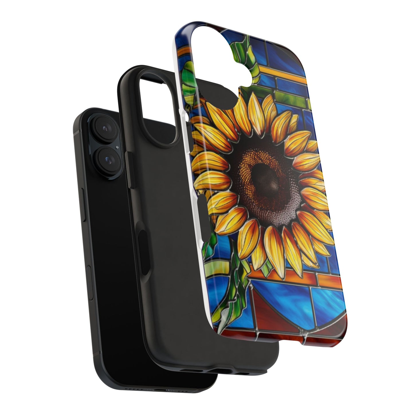 Vibrant Sunflower Tough Phone Case with Stained Glass Effect - Durable & Stylish Protection
