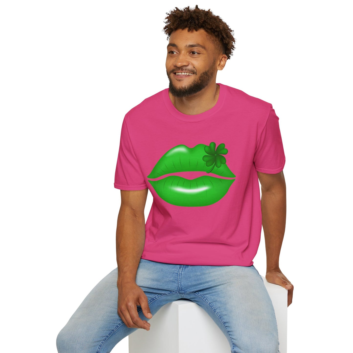 Luck of the Irish Unisex Softstyle T-Shirt - Green Kiss & Shamrock Design