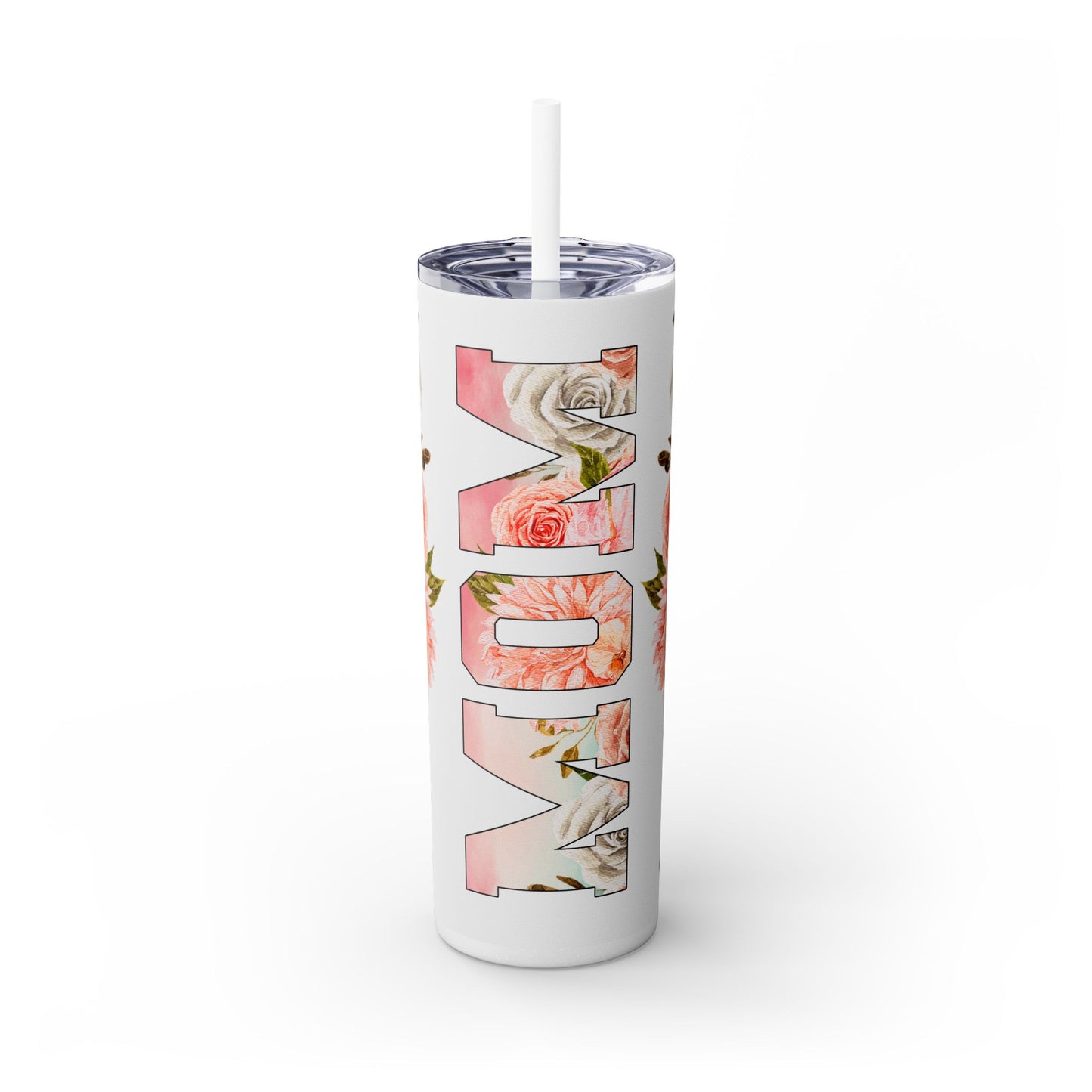 Floral MOM Skinny Tumbler with Straw - 20oz