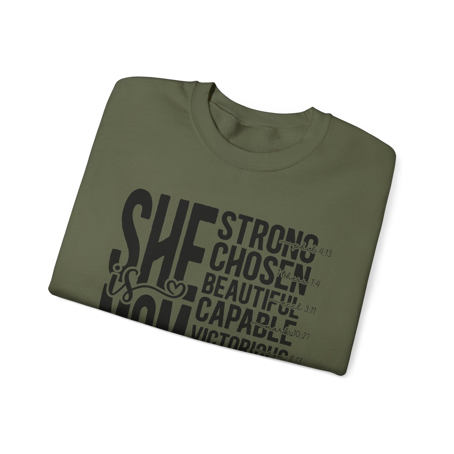 Inspirational Mom Crewneck Sweatshirt - Strong, Chosen, Capable Design