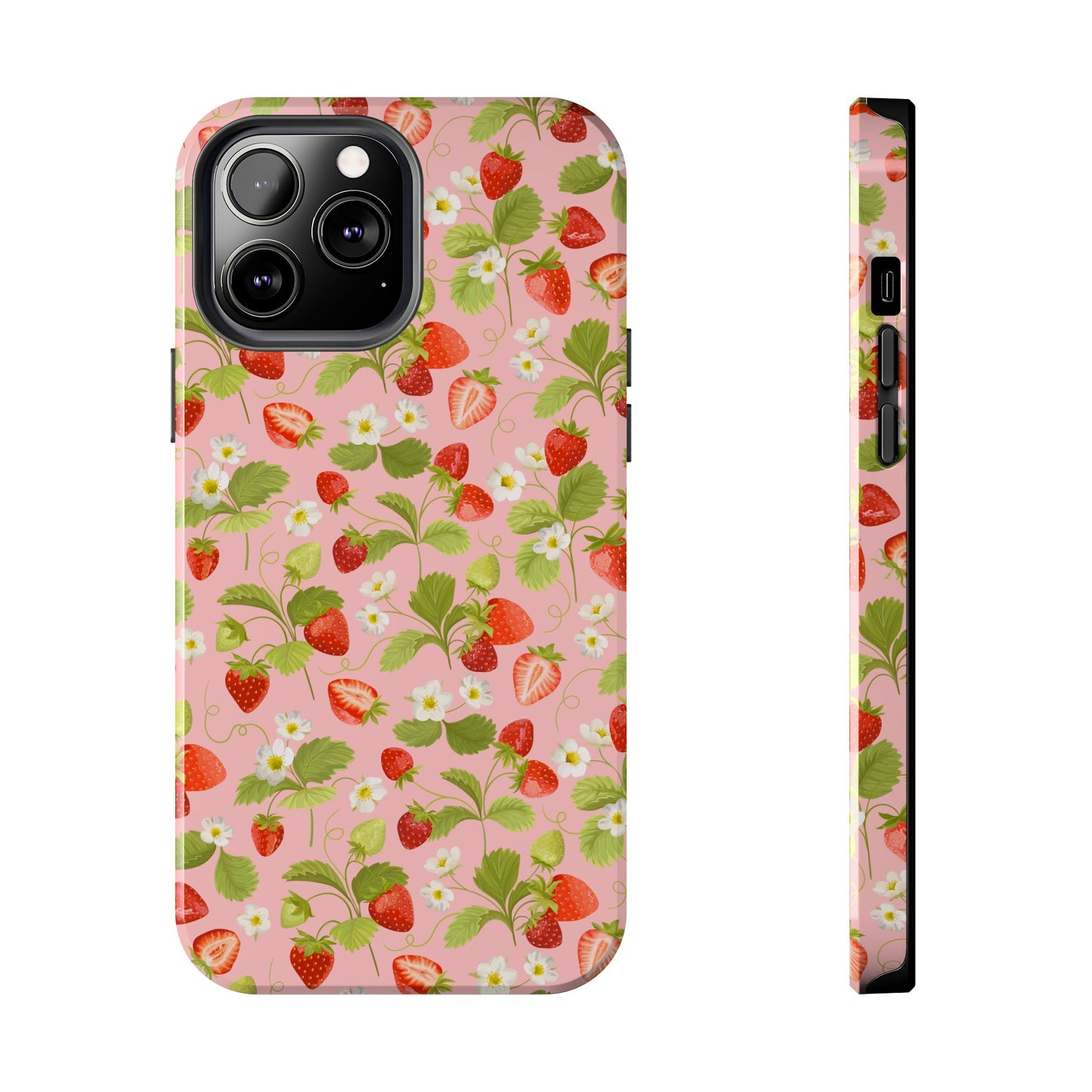 Strawberry Floral Tough Phone Case, Cute Phone Cover, Nature Lovers Gift, Summer Vibe, Durable Phone Protector, Trendy Tech Accessory