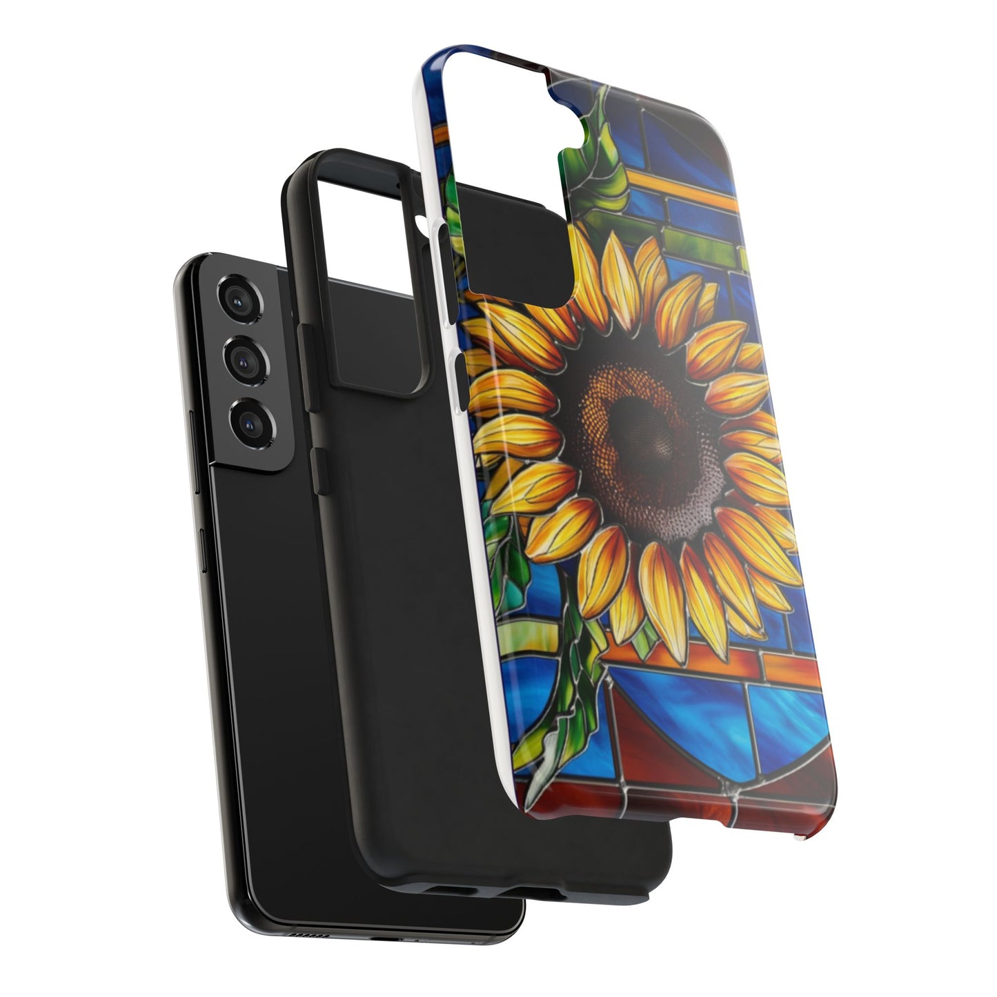 Vibrant Sunflower Tough Phone Case with Stained Glass Effect - Durable & Stylish Protection
