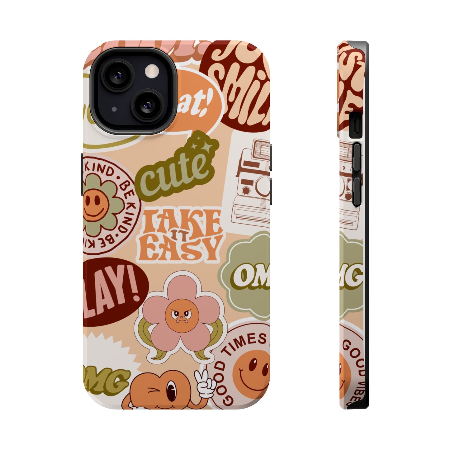 Cute Retro, Positive Affirmation Sticker Phone Case, Funky Phone Cover, Vibrant Design, Ideal Gift for Teens