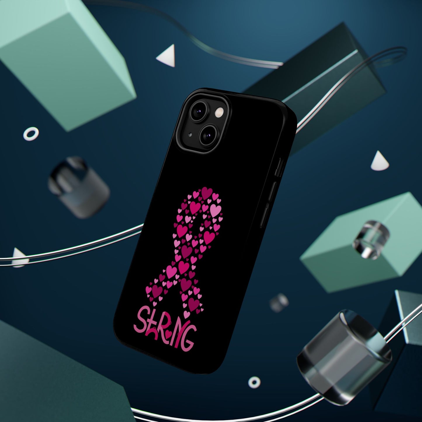 Pink Ribbon Magnetic Phone Case - Strong Heart Design, Cancer Awareness, Gift for Supporters for IPhone