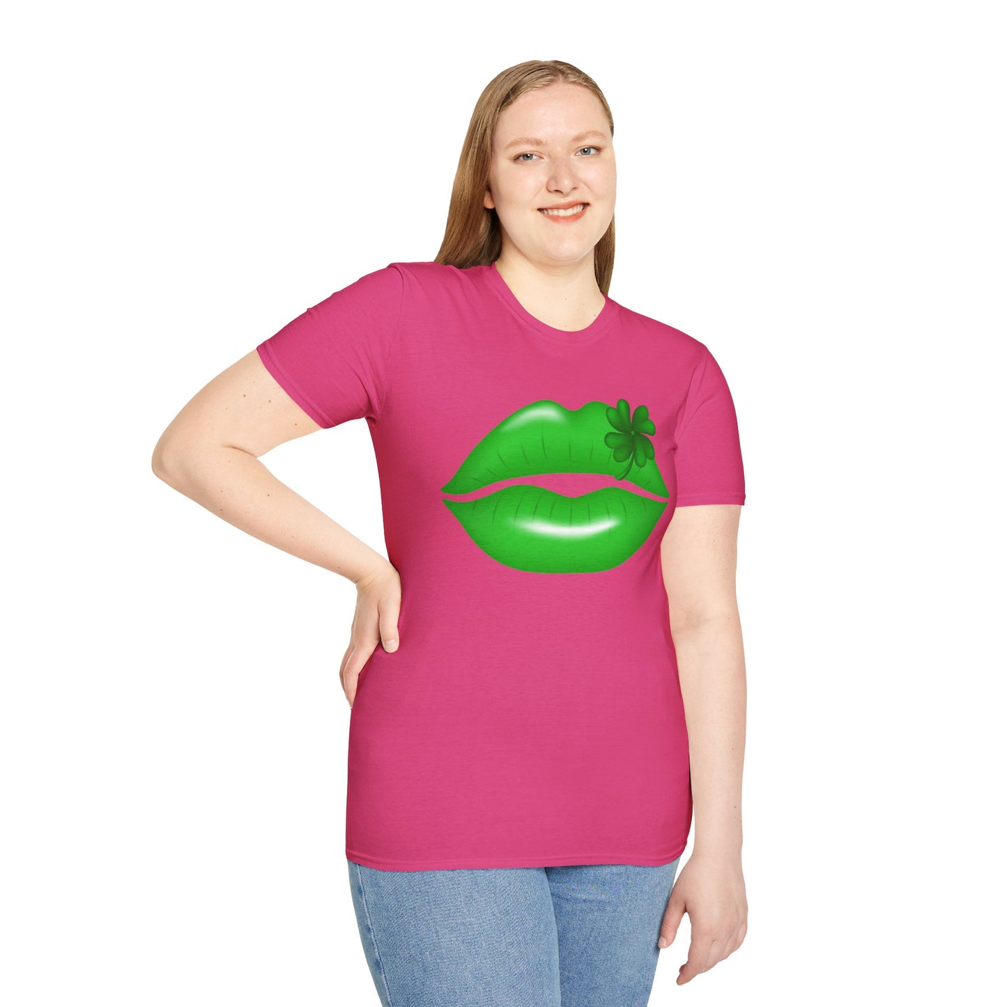 Luck of the Irish Unisex Softstyle T-Shirt - Green Kiss & Shamrock Design