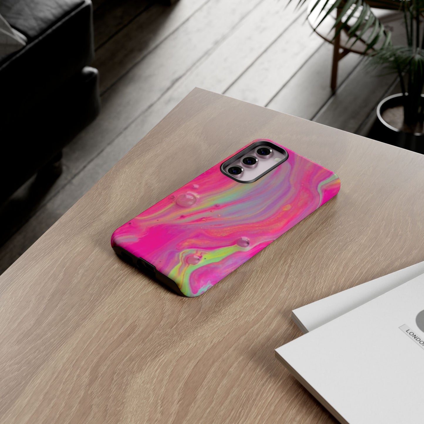 Pink Trendy Futuristic Tough Phone Case with Colorful Abstract Design for Samsung