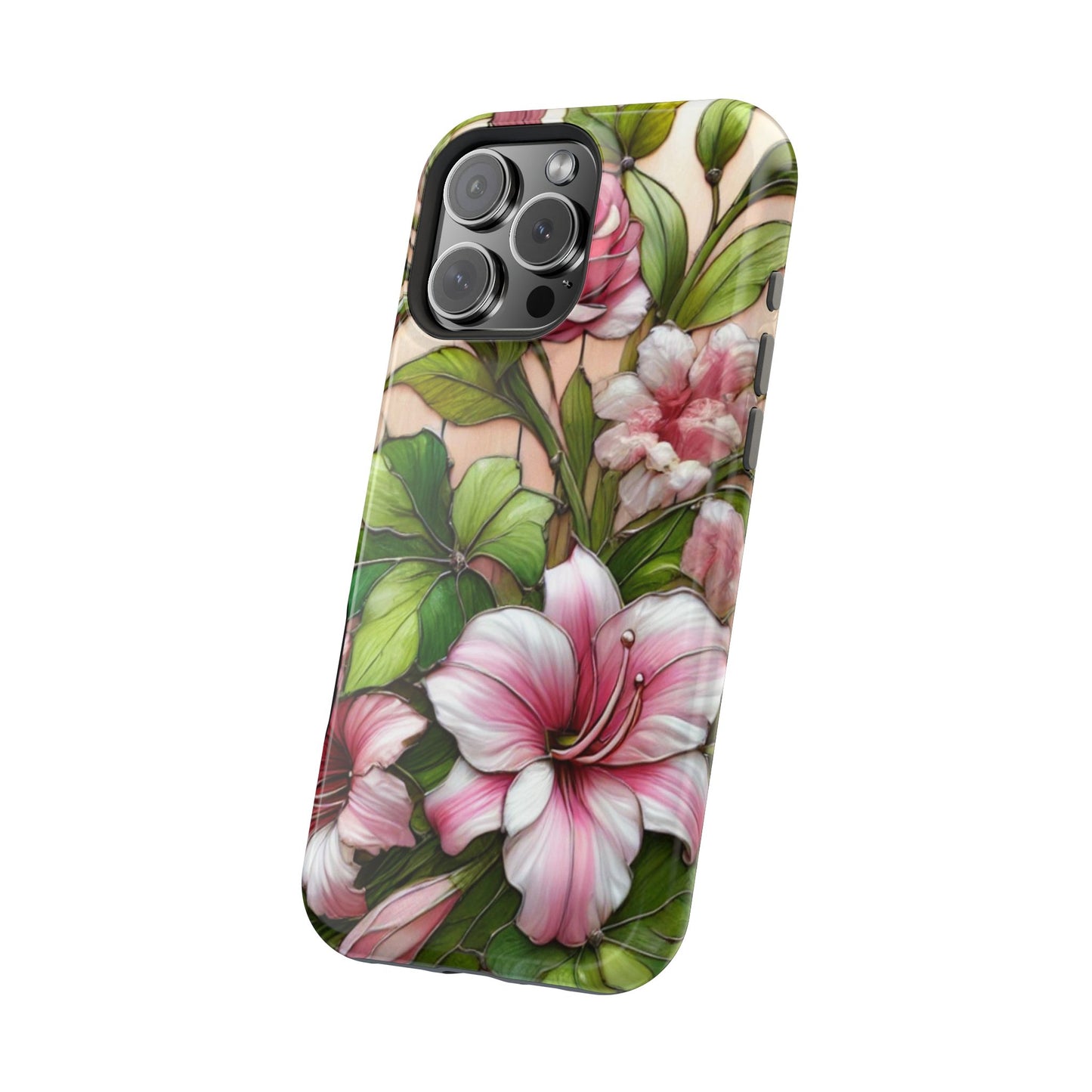 Elegant Pink & Green Floral MAGNETIC Tough Cases - Durable Phone Protection