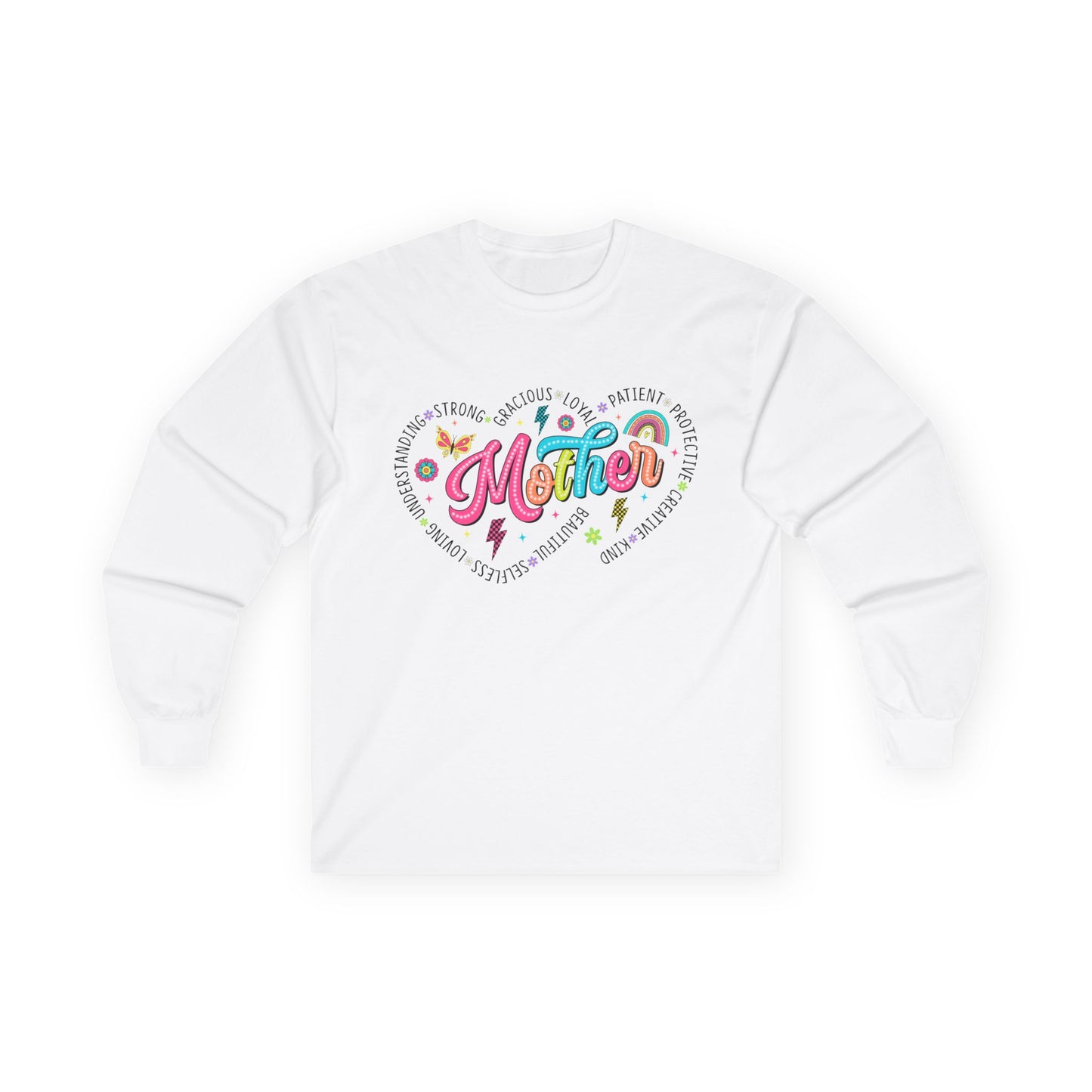 Colorful Mother Heart Words Silhouette Love Long Sleeve Tee