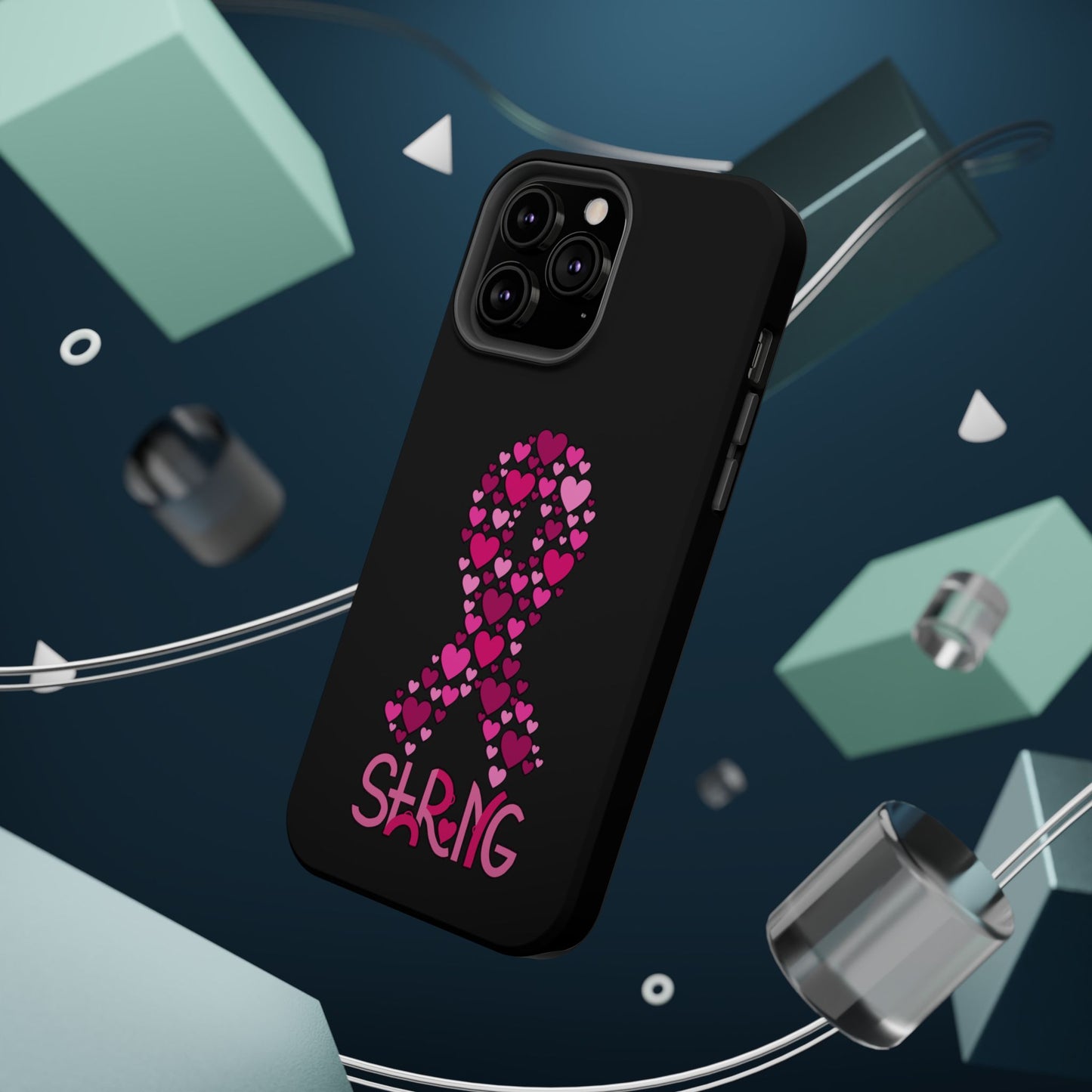 Pink Ribbon Magnetic Phone Case - Strong Heart Design, Cancer Awareness, Gift for Supporters for IPhone
