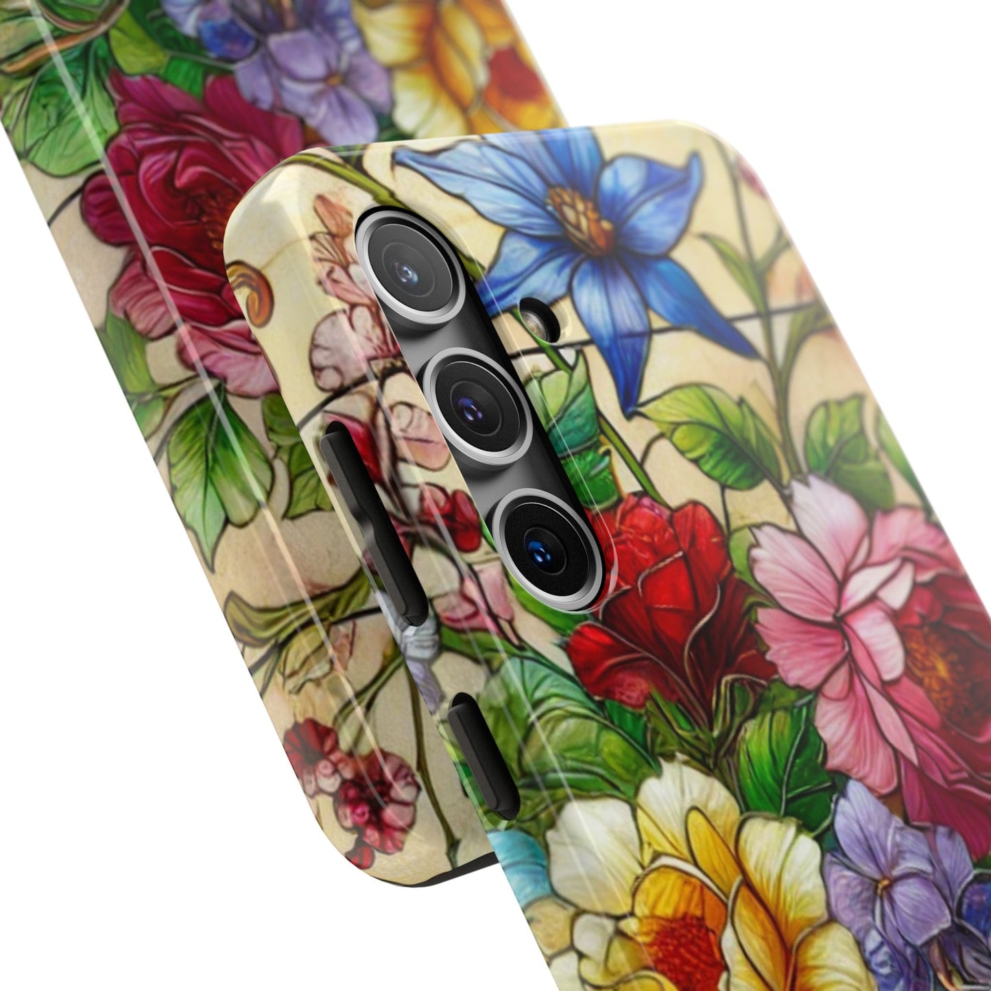 Colorful Floral Stained Glass Look Tough Phone Case - Durable Protection with Vibrant Flower Design