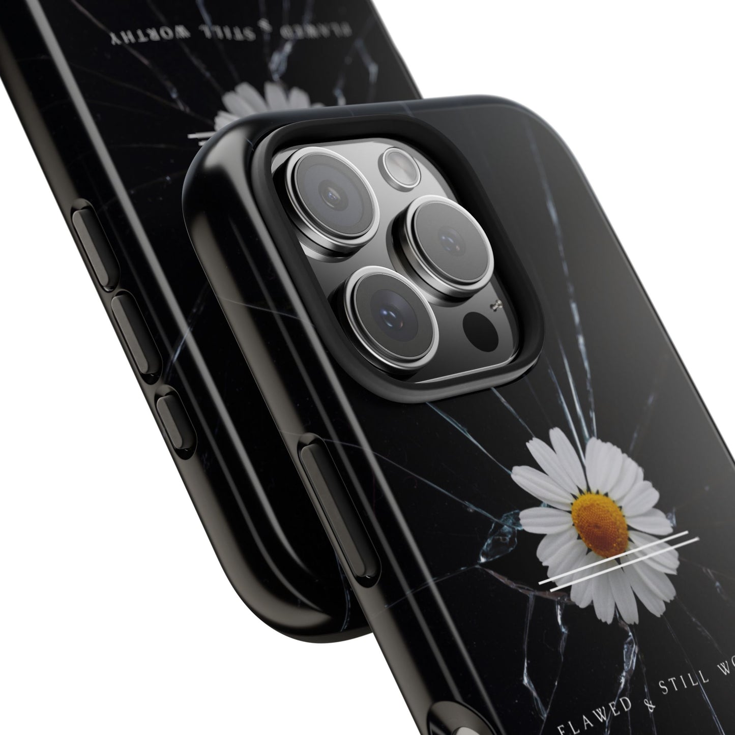 Flawed But Still Worthy Phone Case - Tough Cases, Inspirational Gift, Floral Design, Self-Love