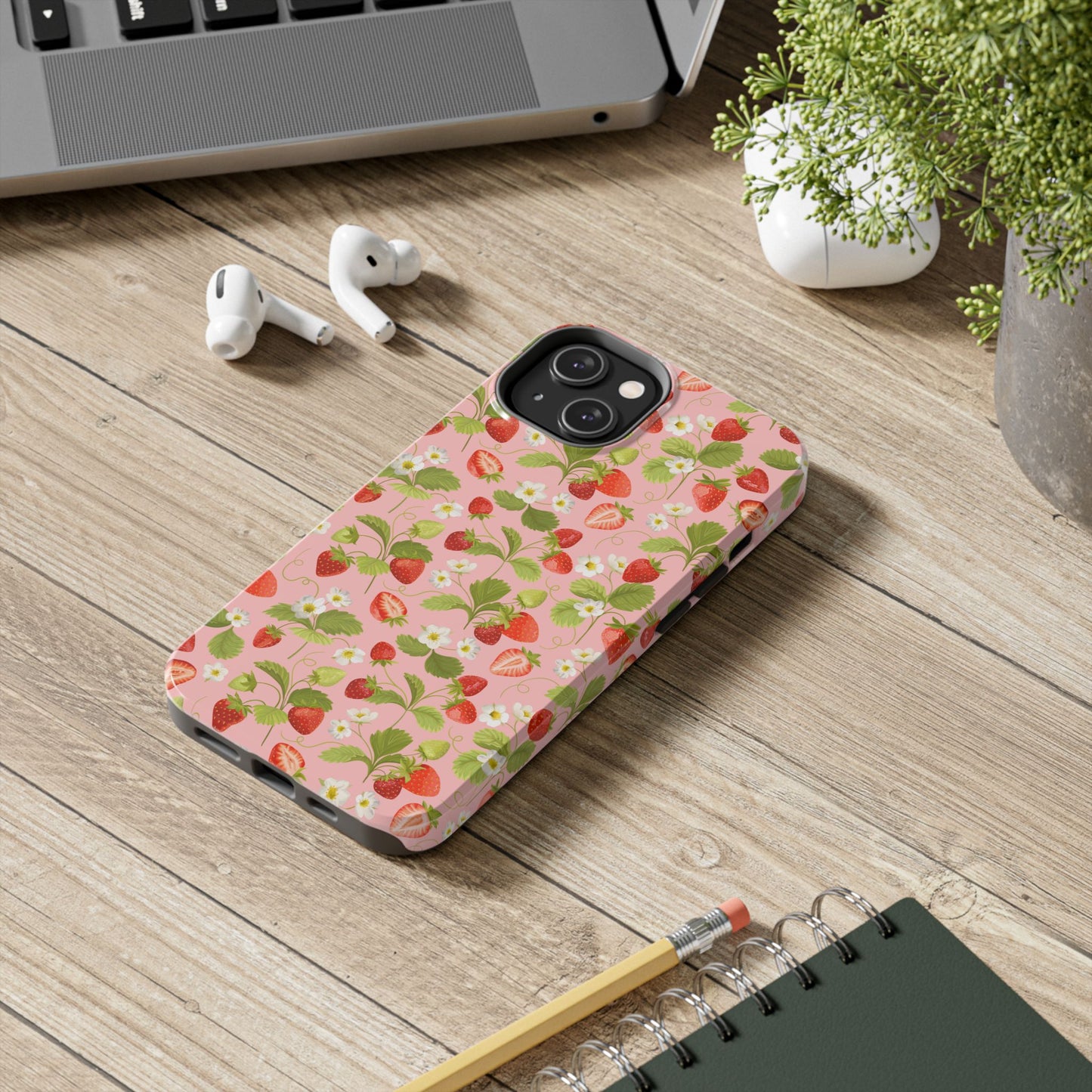 Strawberry Floral Tough Phone Case, Cute Phone Cover, Nature Lovers Gift, Summer Vibe, Durable Phone Protector, Trendy Tech Accessory
