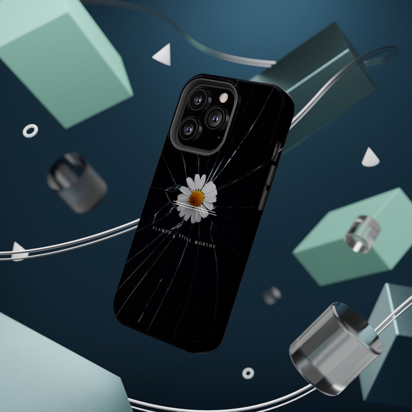 Flawed But Still Worthy Phone Case - Tough Cases, Inspirational Gift, Floral Design, Self-Love