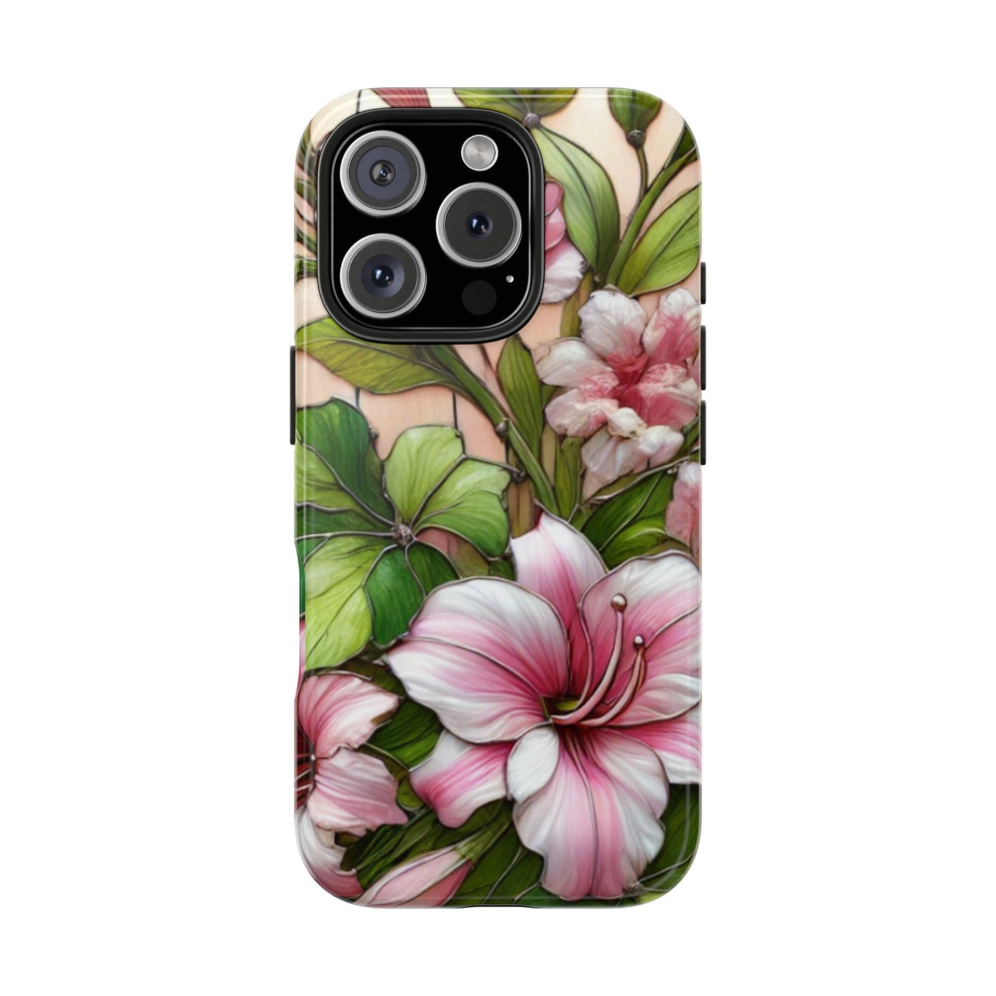 Floral Tough Phone Case - Durable Protection with Tropical Hibiscus Pink and Green Design